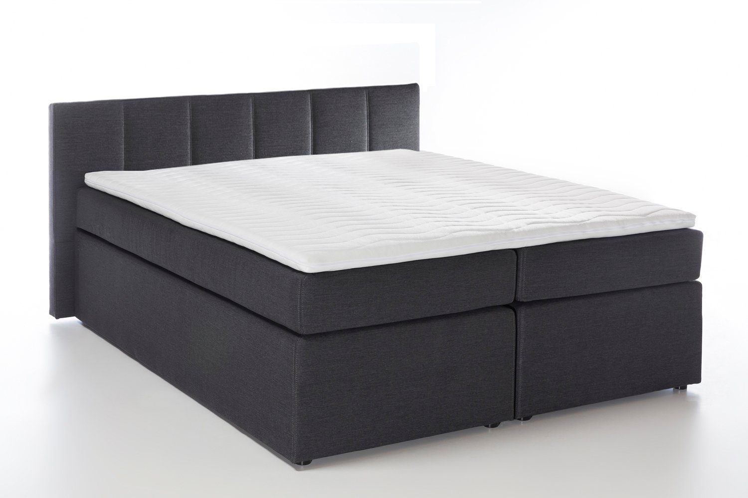 Möbelfreude Boxspringbett Boxspringbett Bea mit niedrigem Kopfteil Anthr..., Anthrazit 140x200 cm H2 7-Zonen-Taschenfederkern Matratze + Visco-Topp