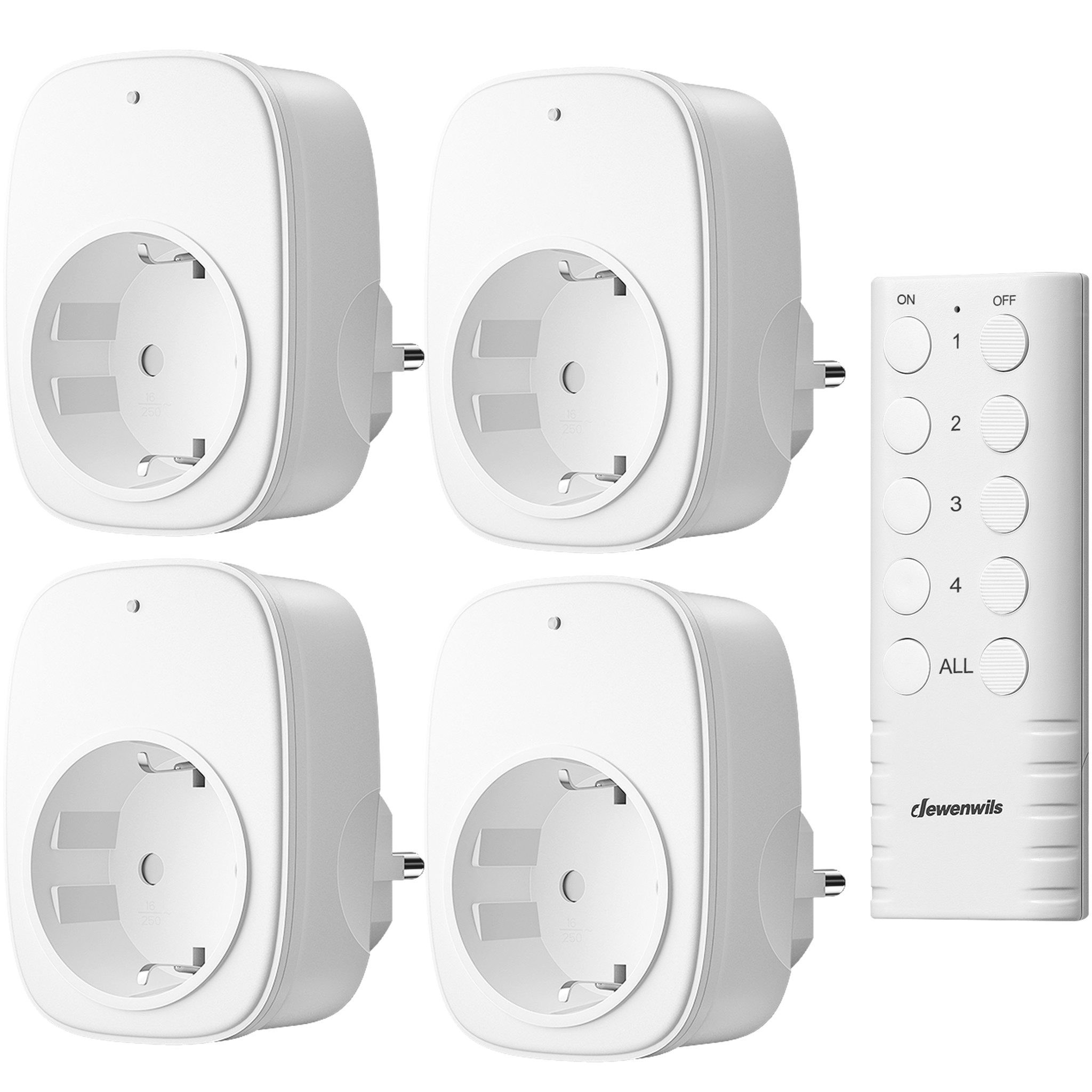 DEWENWILS Funksteckdose mit Fernbedienung, max. 3680 W, 4-St., 3er Set/ 4er Set oder 5er Set wählbar, 30-50m Reichweite