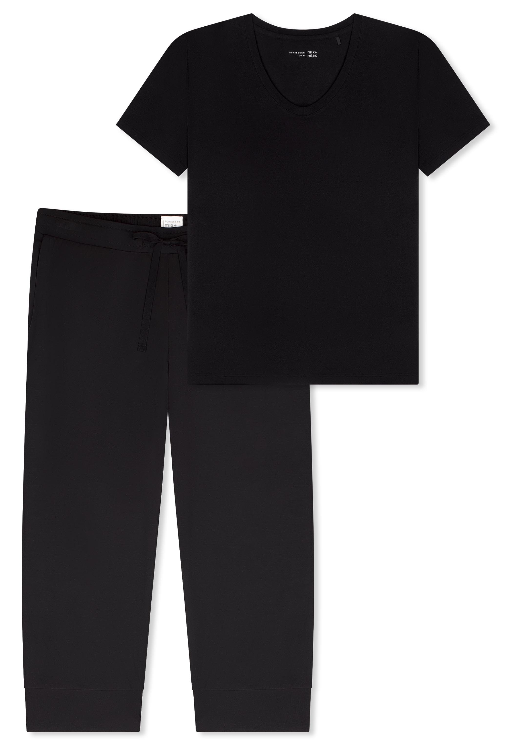 Schiesser Pyjama Mix & Relax (Set, 2 tlg) Schlafanzug - Atmungsaktiv - Set aus T-Shirt und Hose in 3/4-Länge