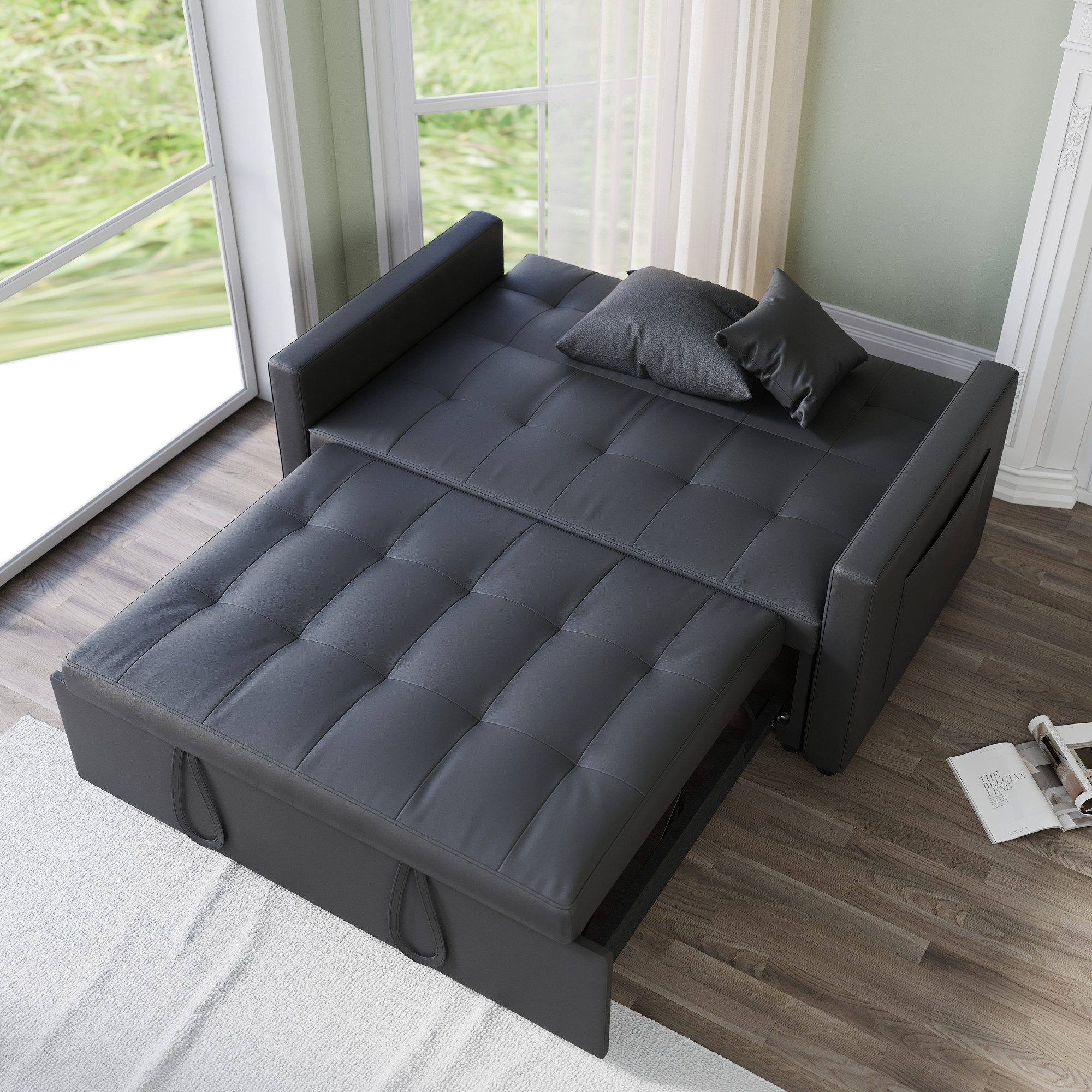 SONNI Schlafsofa Klappbares Sofabett 2-in-1 mit Katzenleder Sofa Bettcouch, mit Schlaffunktion, 3 Verstellbare Winkel, Couch mit 2 Kissen – Bild 5 von 5
