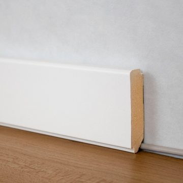 PROVISTON Sockelleiste MDF, 16 x 58 x 2500 mm, Weiß, Klick Fußleiste, MDF foliert