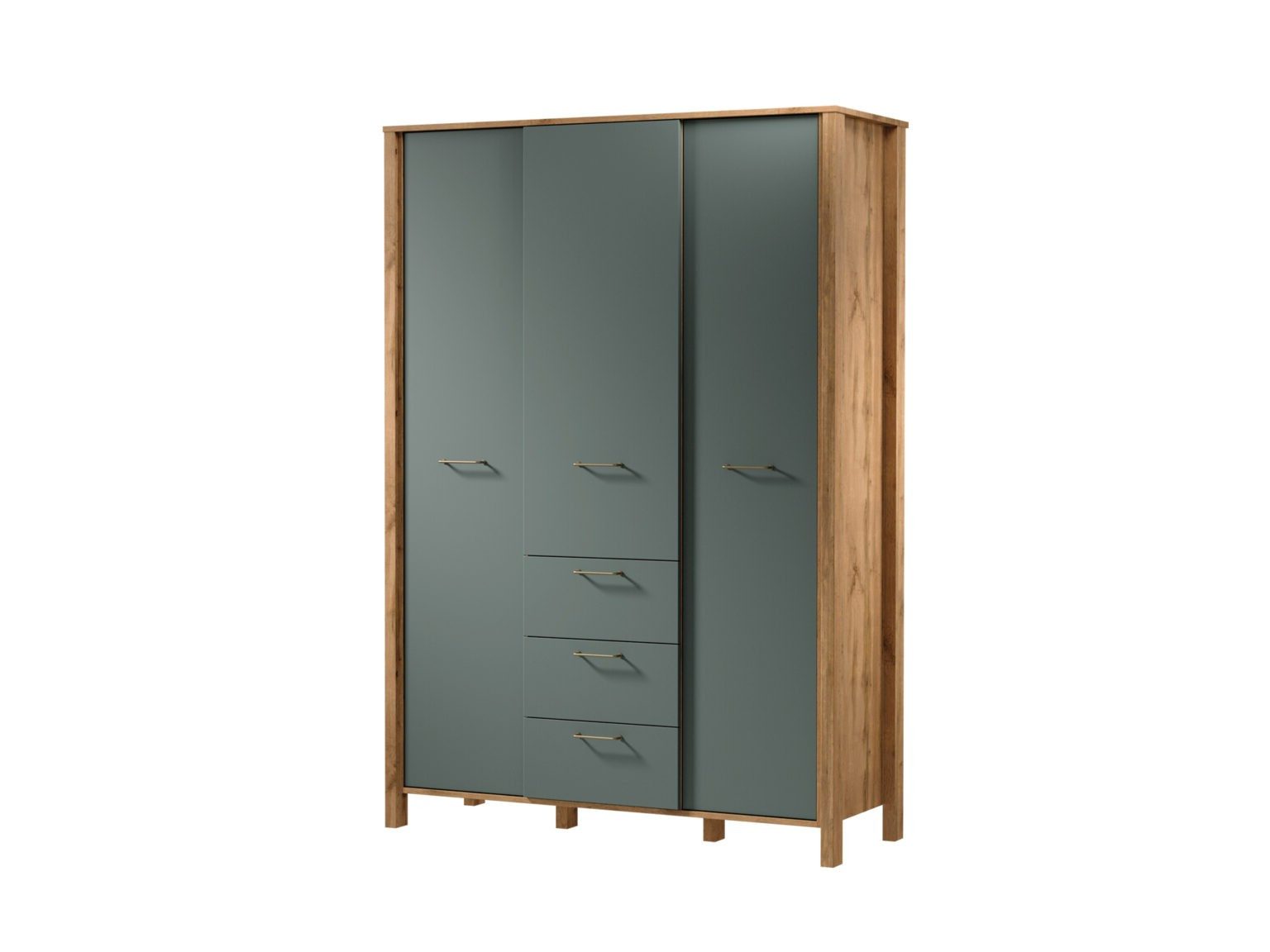 Xlmoebel Kleiderschrank XLMOEBEL Garderobenschrank in Grün mit goldenen Griffen und Schubladen (1-St., Garderobenschrank Grün mit Schubladen) Made in Europa