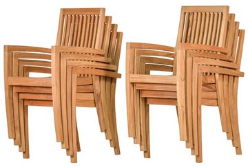 Kai Wiechmann Garten-Essgruppe Exklusive Teak Sitzgruppe aus 8 Stapelstühlen und 1 Tisch 180 x 90 cm, (9-tlg., 8 Stühle, 1 Tisch), Set aus Teak-Gartenmöbeln mit Stühlen zum Stapeln