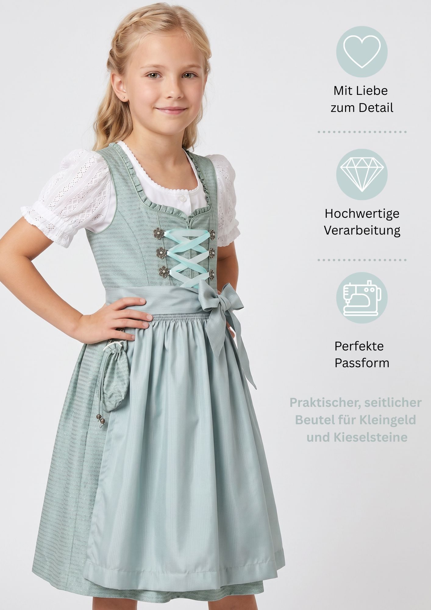 Nübler Dirndl Kinderdirndl Gabrina in Grün von Nübler - Rocklänge knielang