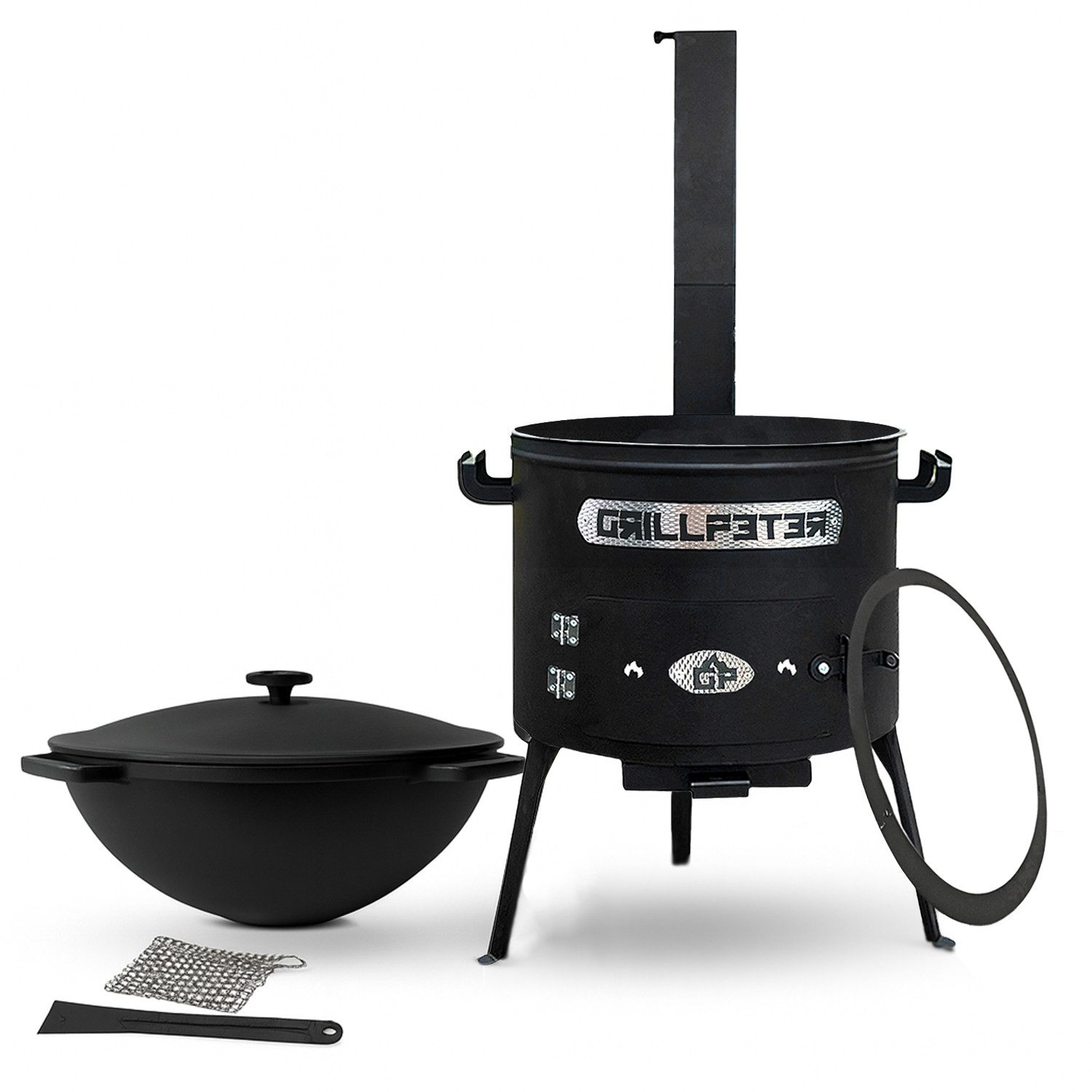 Grillpeter Holzkohlegrill Utschak Asamat Ø45 cm mit Kazan aus Gusseisen 20L und Zubehör