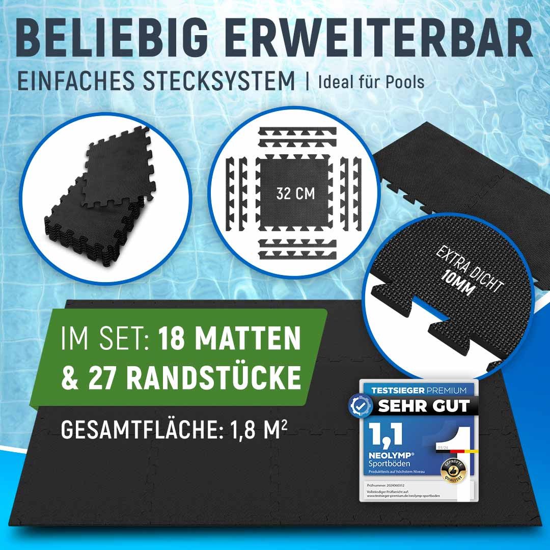 NEOLYMP Whirlpoolmatte Robuste Bodenschutzmatte - Fitness - Schutzmatte Boden - Fitnessmatte, BxLxH: 32x32x32 cm, (18 Puzzlestücke inkl. Randteile, 18 Schutzmat – Bild 5 von 5