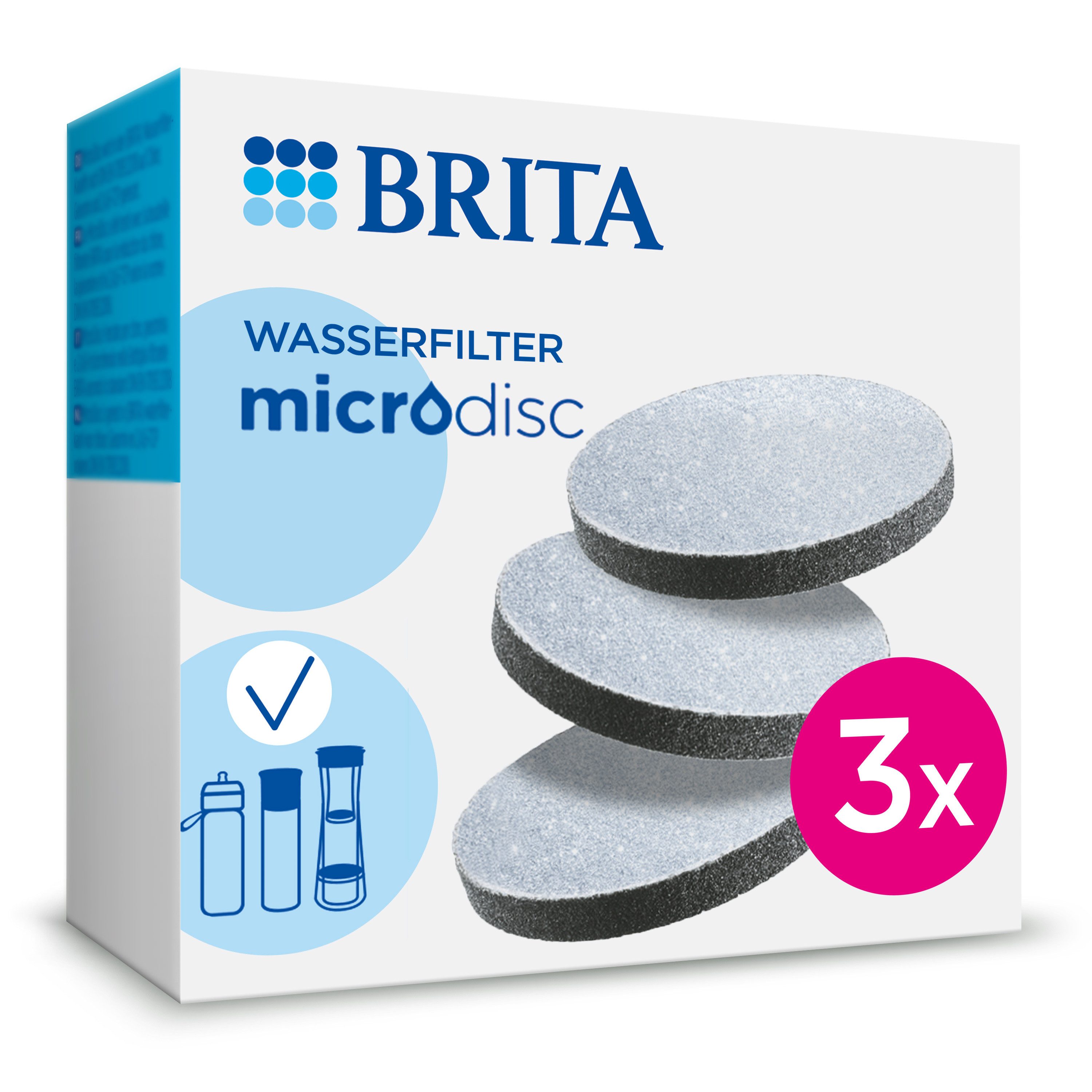 BRITA Wasserfilter MicroDisc 3er-Pack Ersatzfilter für Wasserfilter-Flaschen, Original Wasserfilter für die Modelle Active, Vital & BRITA Karaffe