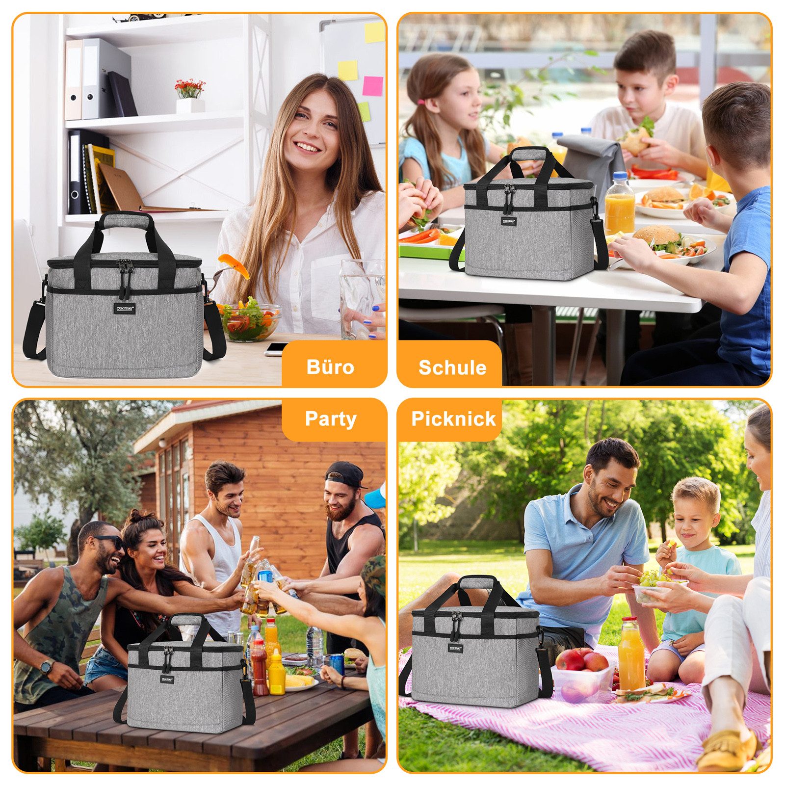 CALIYO Thermobehälter Kühltasche Faltbar Thermobehälter für Essen mit Reißverschluss, Polyethylen (PE), (Faltbar aus wassedichtem Material für Arbeit, Schule un – Bild 5 von 5
