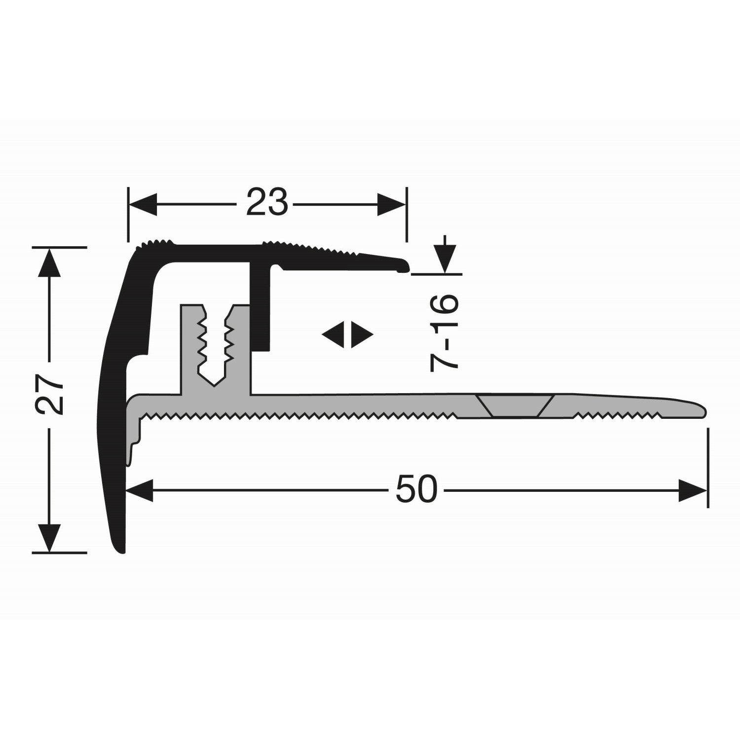 Küberit Treppenkantenprofil 27 x 23 x 2700 mm Winkelprofil Schwarz Gebohrt Aluminium