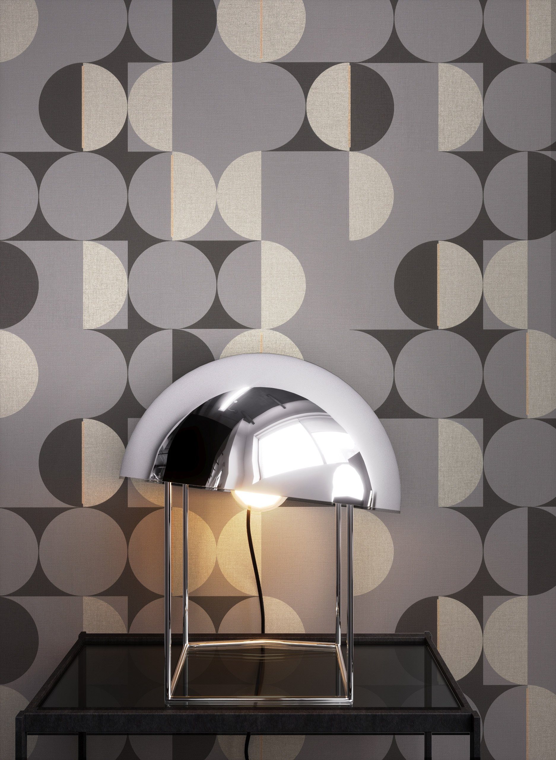 Newroom Vliestapete, Grau Tapete Modern Retrotapete Kreise Silber Muster Grafik - Schlafzimmer Küche für Retro Geometrisch Wohnzimmer Schwarz Mustertapete