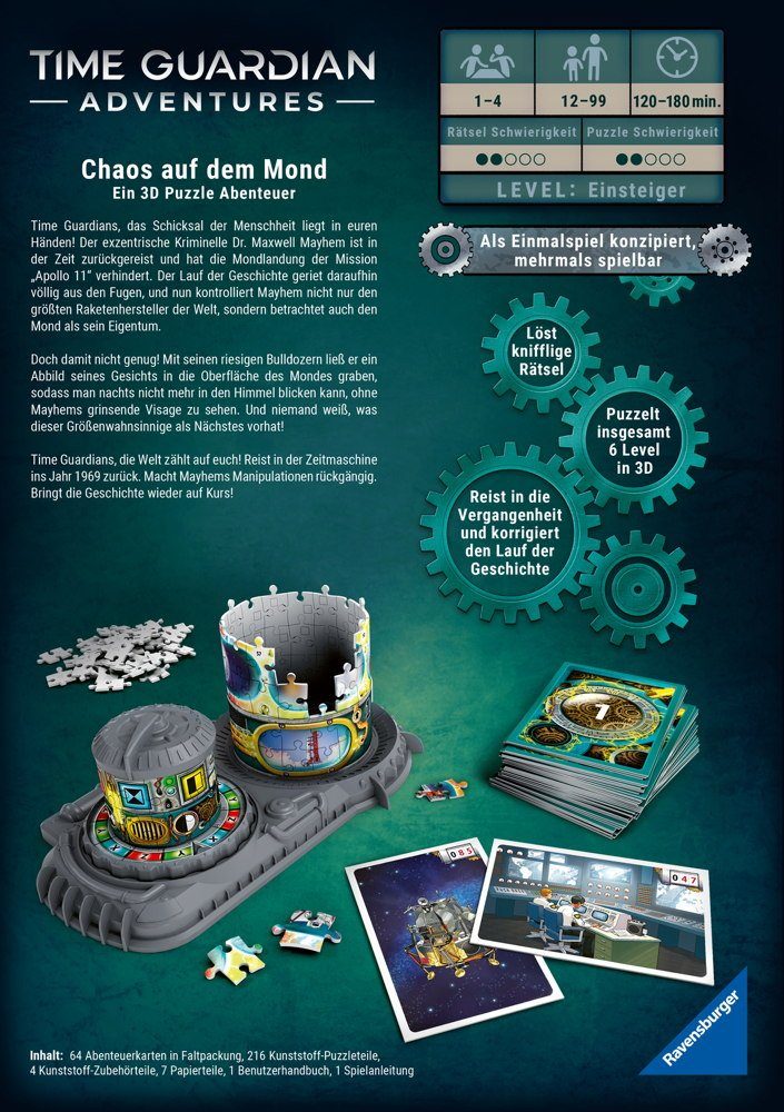 Ravensburger Spiel 216 Teile 3D Time Guardian Adventures Chaos auf dem Mond 11539