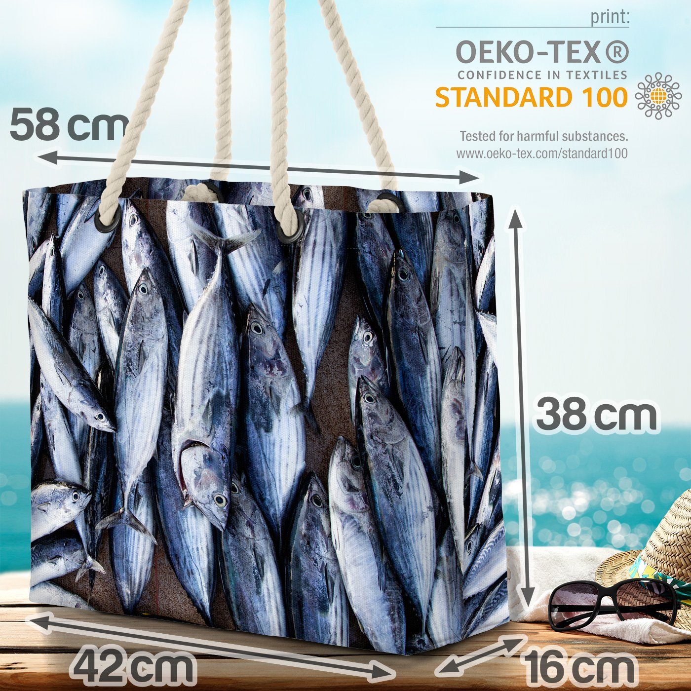 VOID Strandtasche (1-tlg), Lachs Fisch Filet essen Markt Thunfisch Frisch koc Angeln vegetarisch