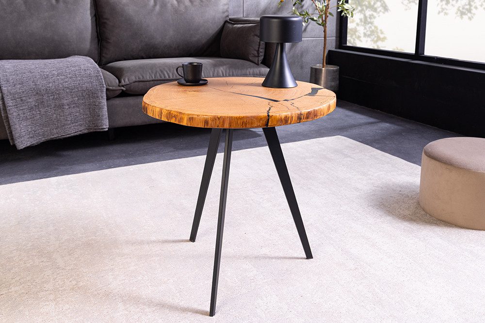 riess-ambiente Couchtisch ARBOR 55cm natur/schwarz - Eichenholz, Massiv, Metall, Scheibe, rund (Einzelartikel, 1-St), Beistelltisch mit Dreifuß-Gestell - für Wo – Bild 3 von 5