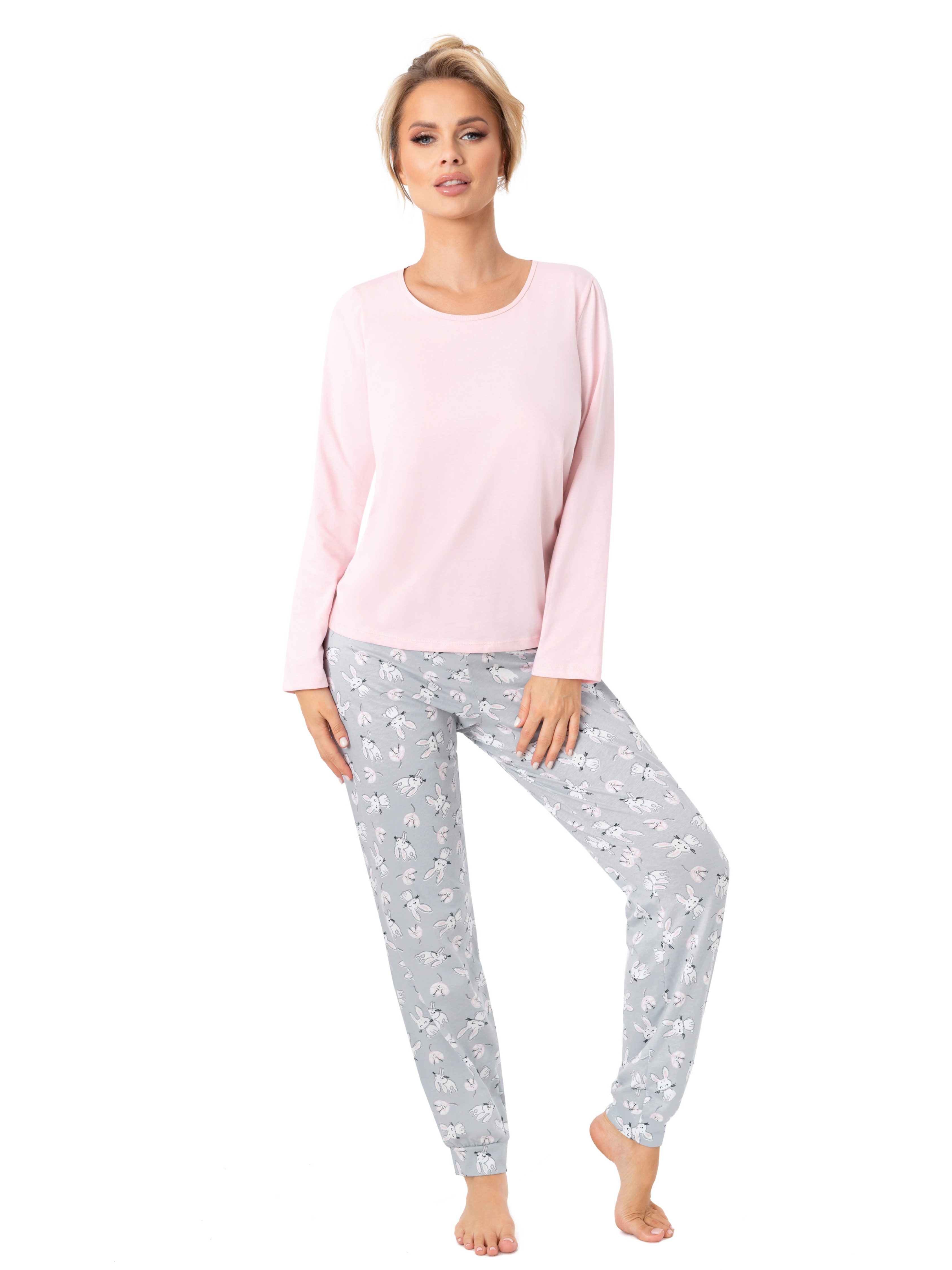 Donna Pyjama Damen Schlafanzug in zartem Rosa 100% Baumwolle, Made in Europ günstig online kaufen