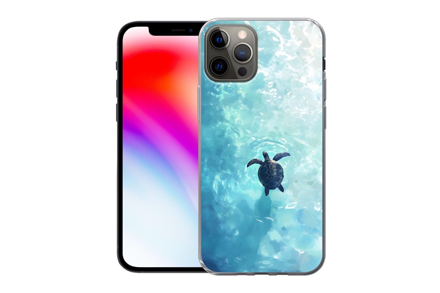 MuchoWow Handyhülle für Apple iPhone 13 Pro Schildkröte - Meer - Blau - Glitzern, Smartphone-Bumper, Print, Handy Schutzhülle Dünn