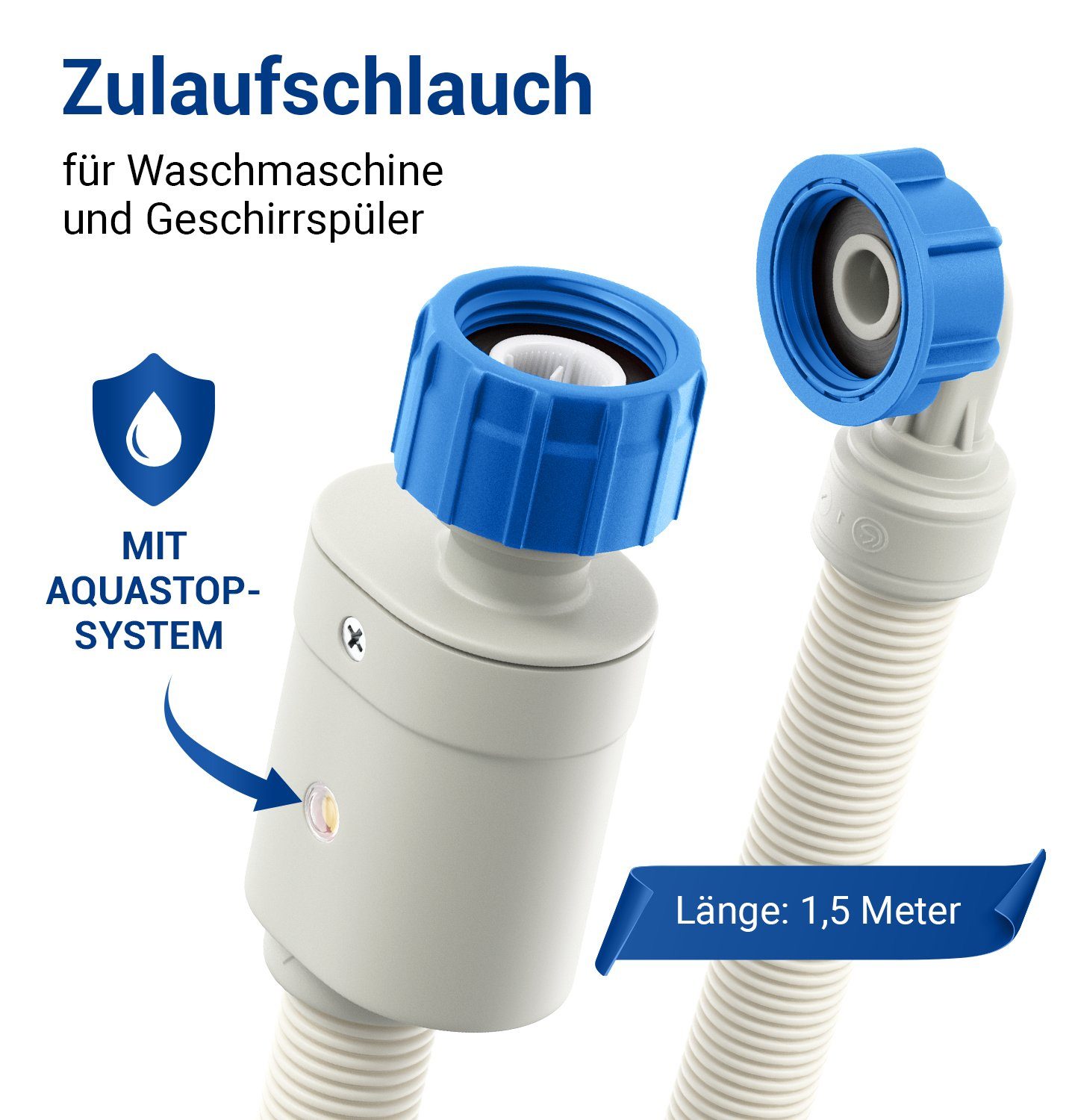 VIOKS Zulaufschlauch Aquastop 3/4" für Kaltwasser, Zubehör für Waschmaschine, Geschirrspüler, Schauch 1,5 / 2 / 2,5 / 3,5 / 3 / 4 m