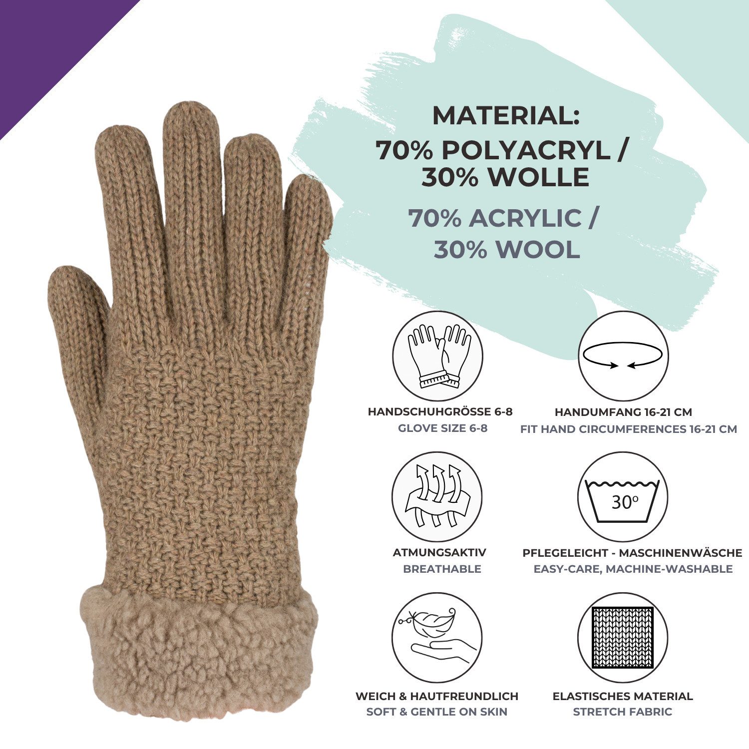 styleBREAKER Strickhandschuhe Strickhandschuhe mit Perlmuster und Fleece (1-St)