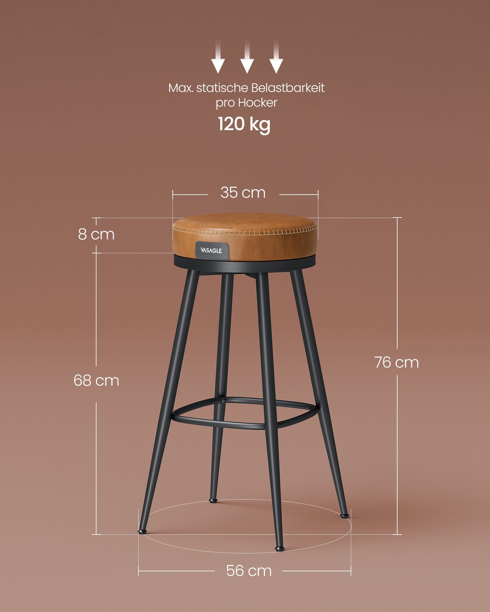 VASAGLE Barhocker (Set, 2er), drehbar, Kunstleder, günstig online kaufen