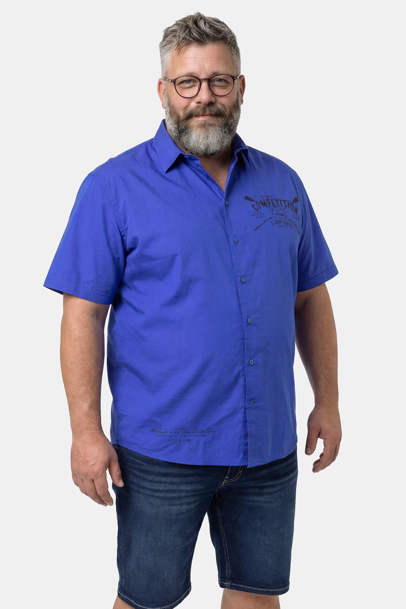 Men Plus Kurzarmhemd Hemd Halbarm Motiv vorne Kentkragen Comfort Fit
