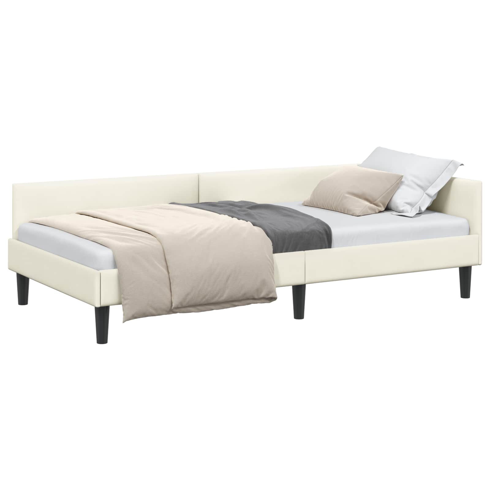 vidaXL Bett Eckbettgestell mit Kopfteil Creme 90 cm x 200 cm Samt (1-tlg)