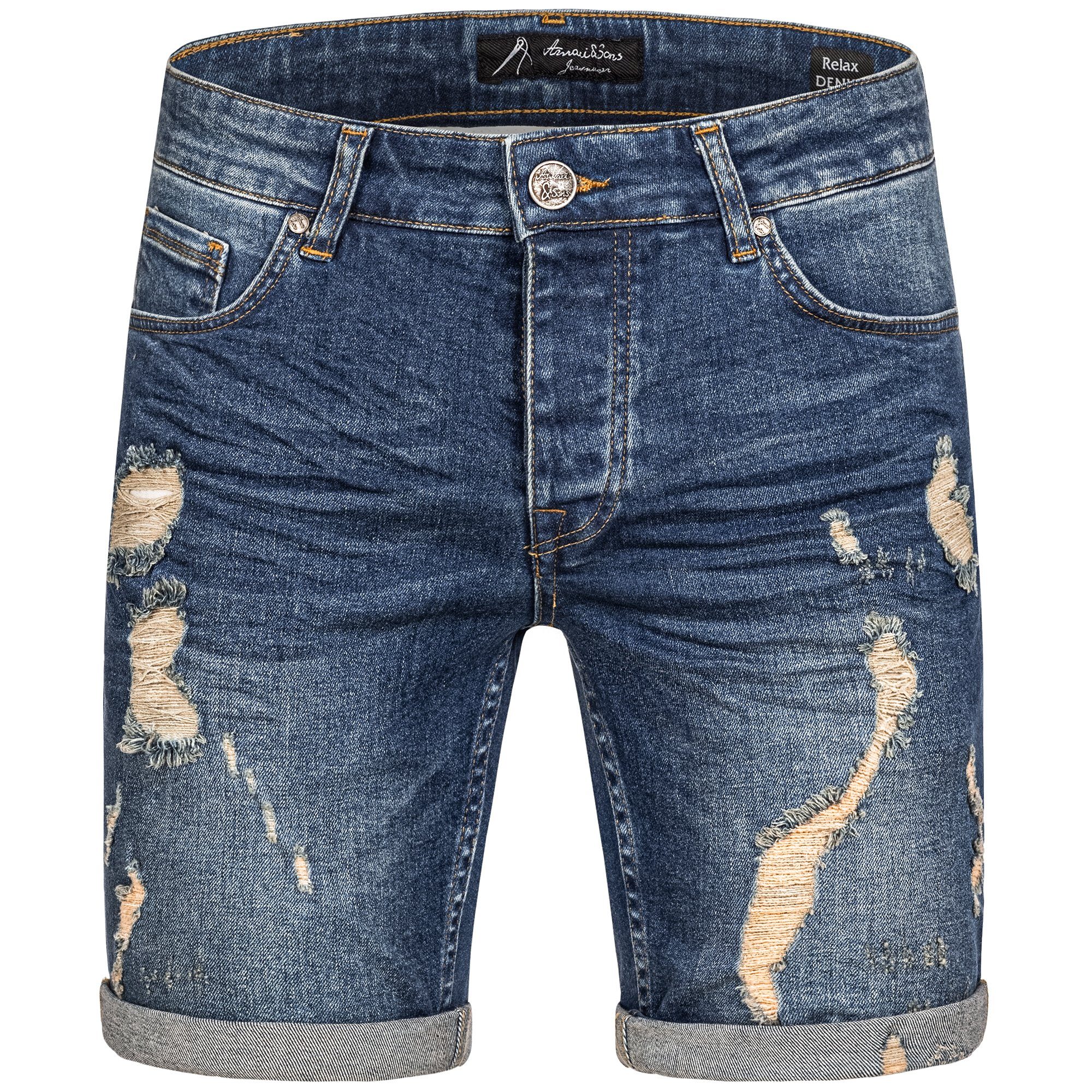 SAN DIEGO Shorts Jeans Used Jeansshorts Destroyed Amaci&Sons Blue