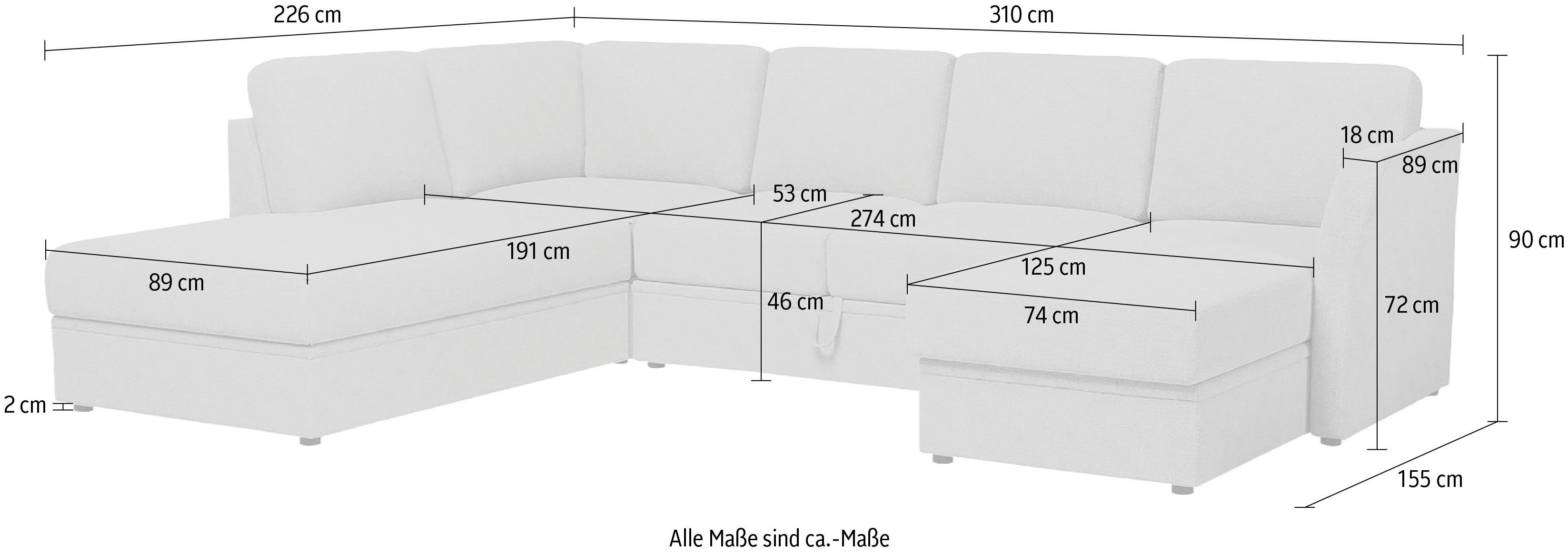 Home affaire Wohnlandschaft Lavars, mit Bettfunktion und Bezugsqualitäten verschiedenen in Stauraum, zwei