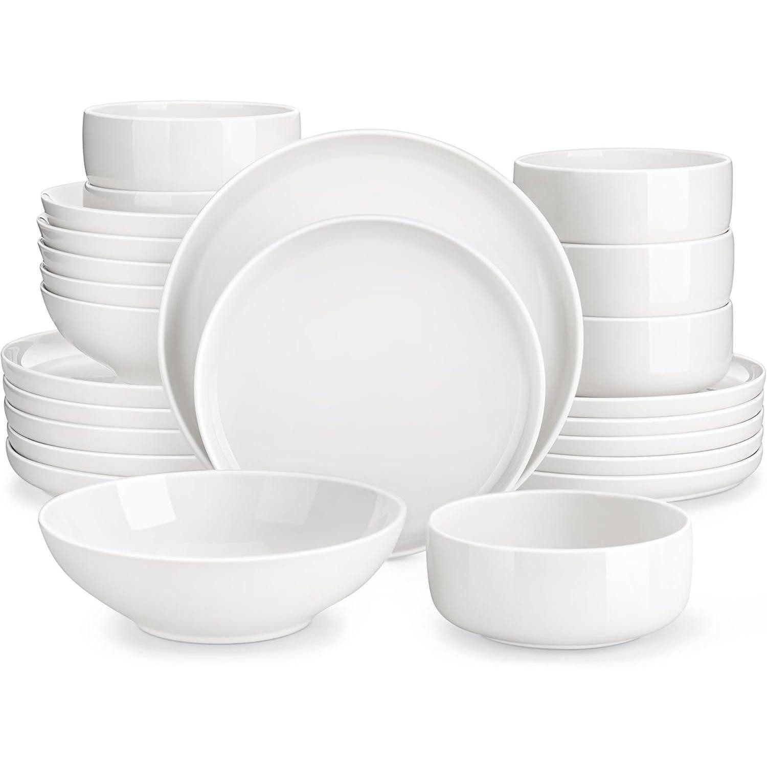 LuxusKollektion Tafelservice Weiß Porzellan Tafelservice Set 24-teilig Geschirrset 6 Personen