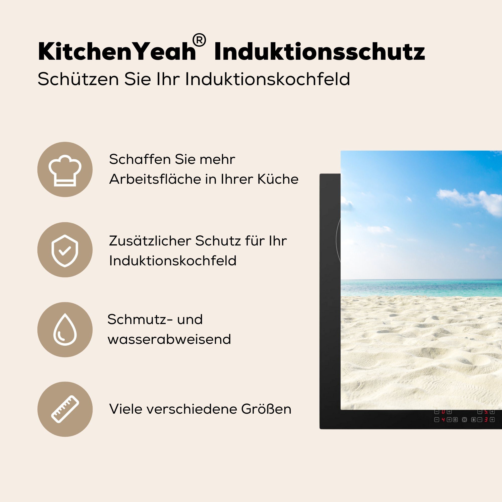 (1 tlg), Licht Ceranfeldabdeckung Induktionsmatte Sonne, MuchoWow für küche, Herdblende-/Abdeckplatte Strand Vinyl, die 59x52 - cm, -