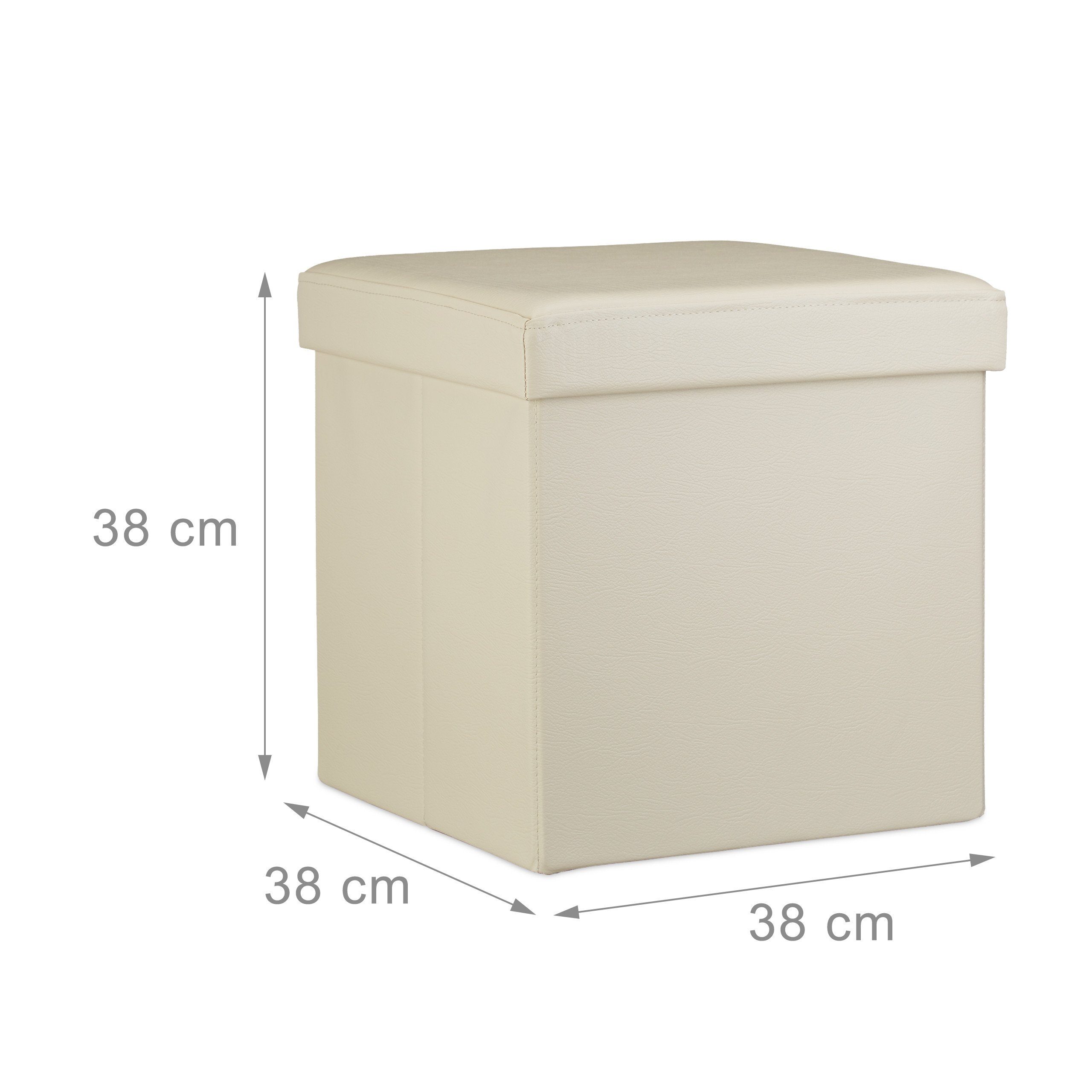 relaxdays Sitzhocker Faltbarer Sitzhocker Kunstleder (1 St), Creme – Bild 3 von 5