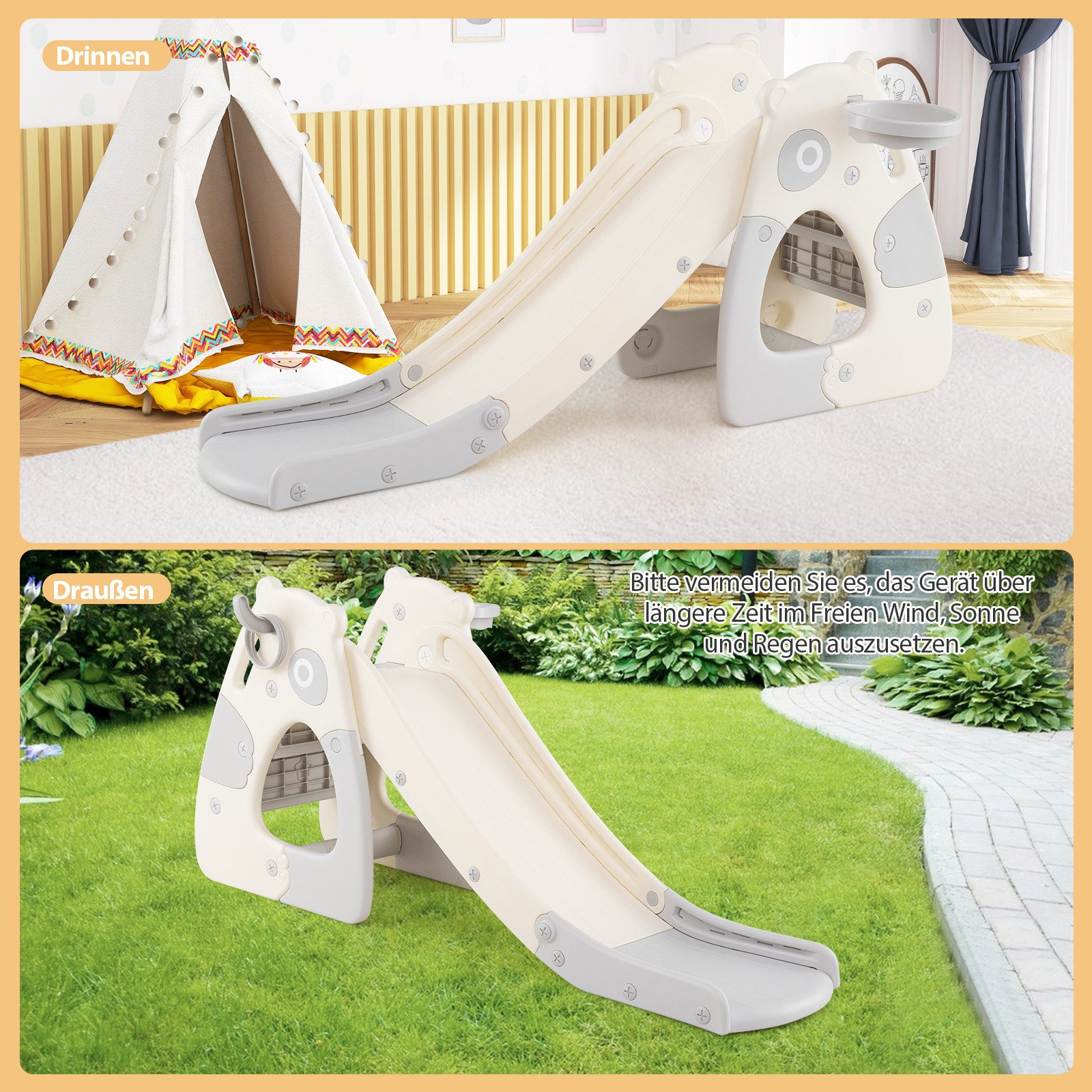 COSTWAY Rutsche, 4-in-1 klappbare Kinderrutsche, für Indoor & Outdoor