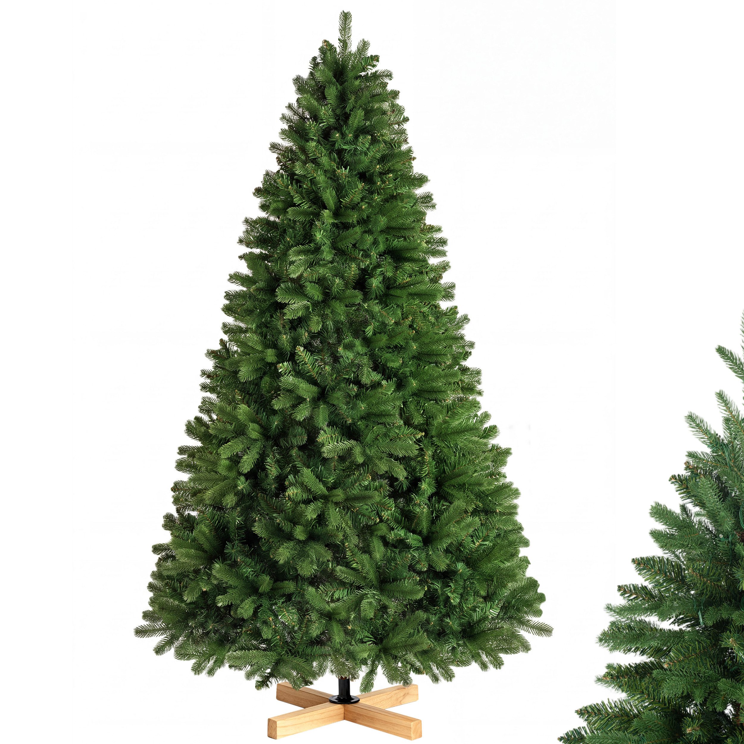WHEELYOU Künstlicher Weihnachtsbaum 210 cm Tannenoptik, PE+PVC, 400 LEDs, Holzständer, 8 Lichtmodi, Dichte Tannenform, PE+PVC-Zweige, Holzfuß, warmgelbe Beleuch – Bild 3 von 5