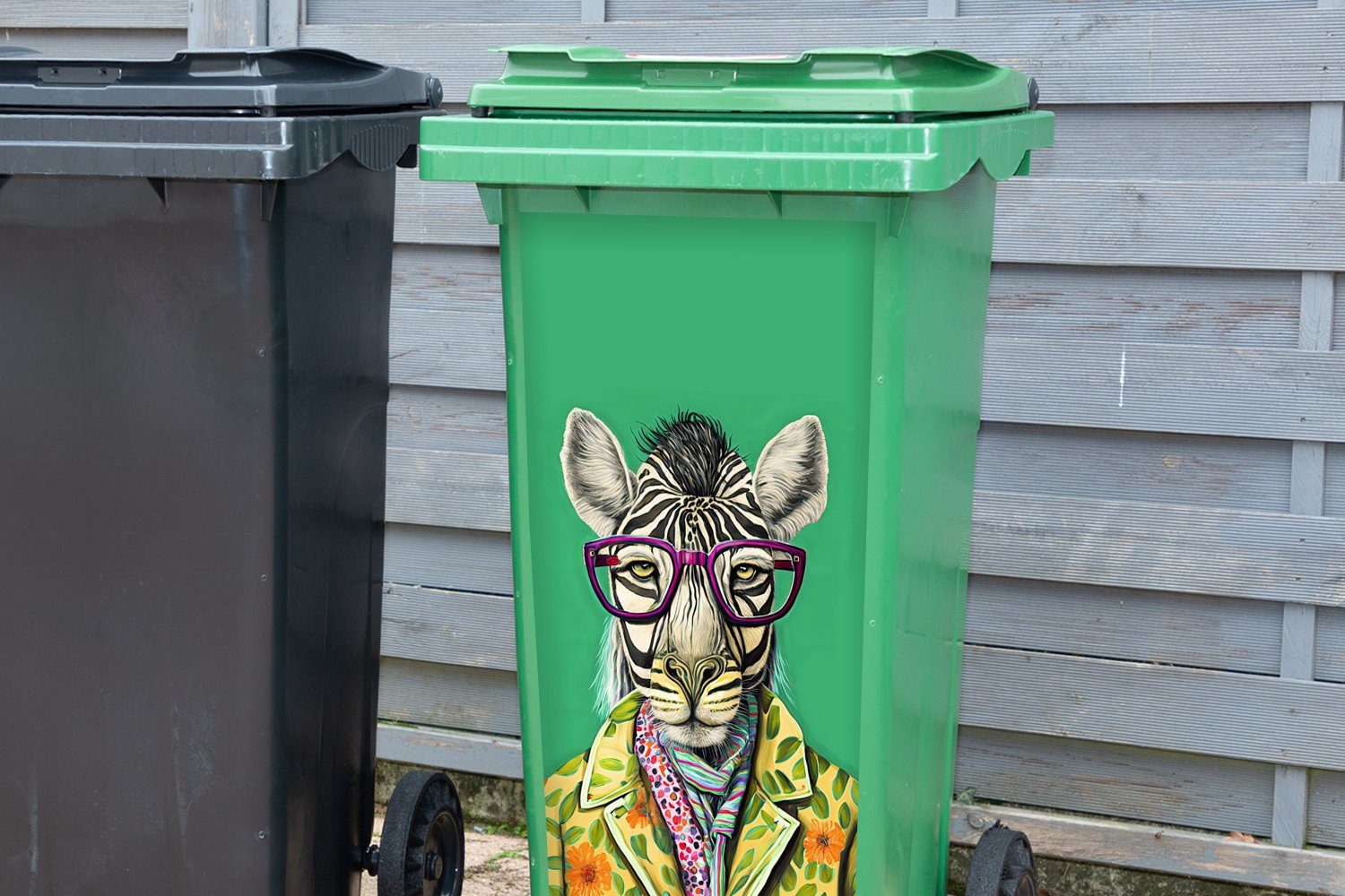 Sticker, Tiere - - Abfalbehälter Mülleimer-aufkleber, Zebra Container, (1 Brille Mülltonne, Hippie MuchoWow - St), Wandsticker