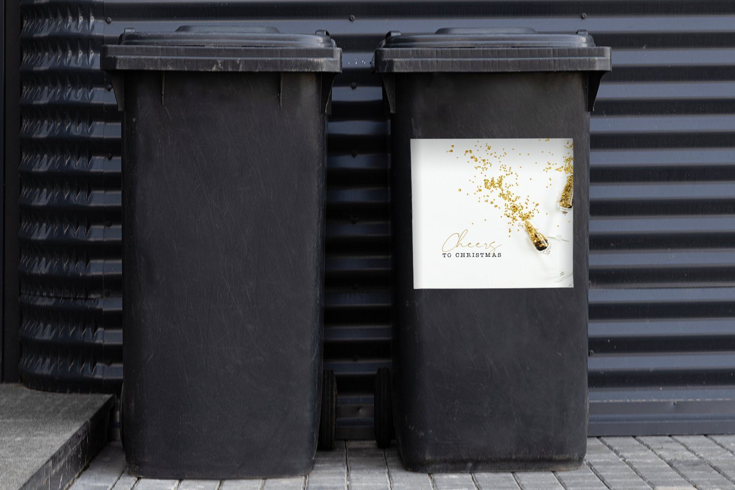 MuchoWow Wandsticker Winter - Weihnachten Container, Mülltonne, Sticker, (1 Gold St), - Abfalbehälter Mülleimer-aufkleber
