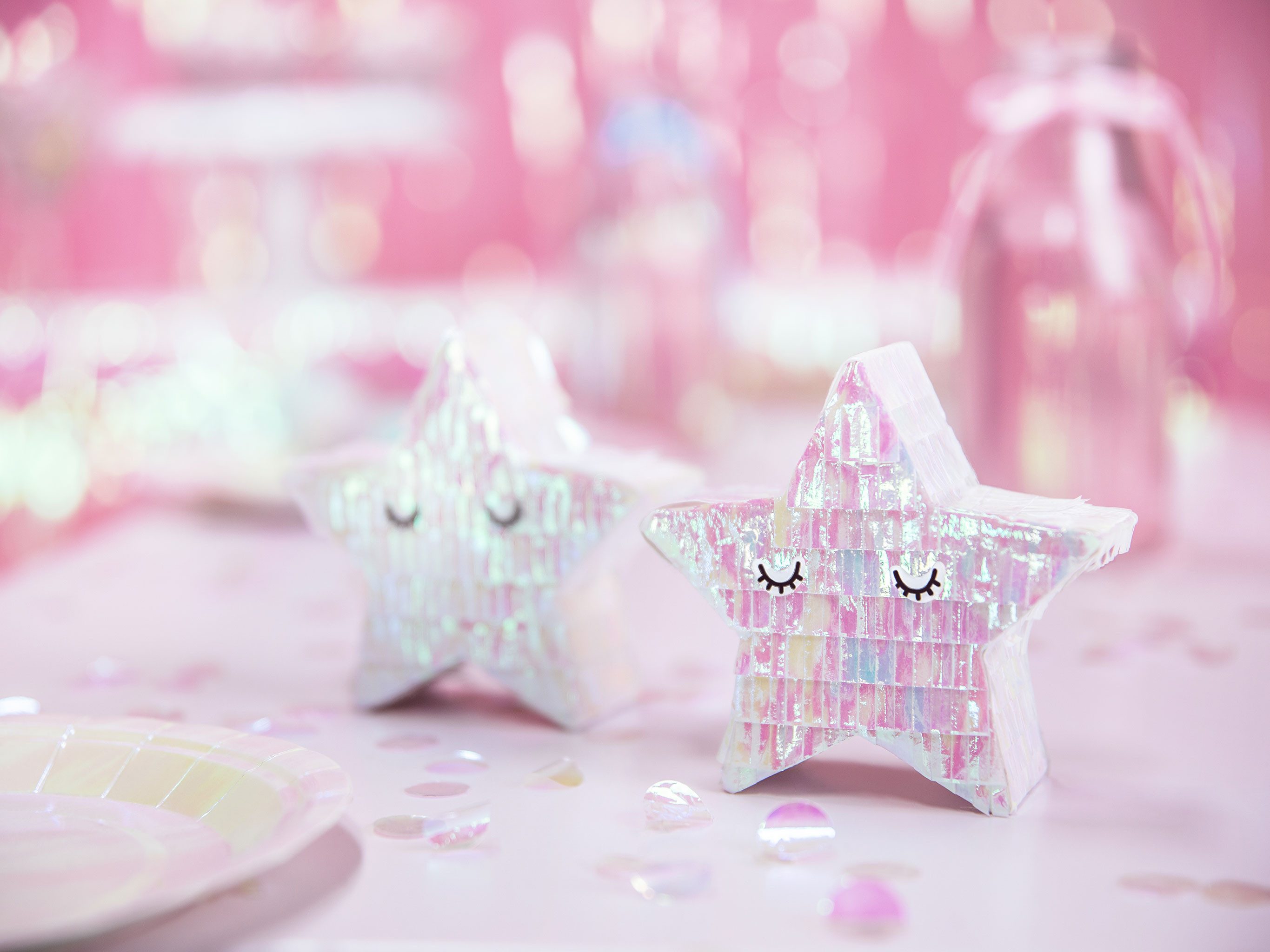 partydeco Pinata, Mini Piñata 10,5x9,5x3,5cm Stern zum Befüllen Weiß Irisierend
