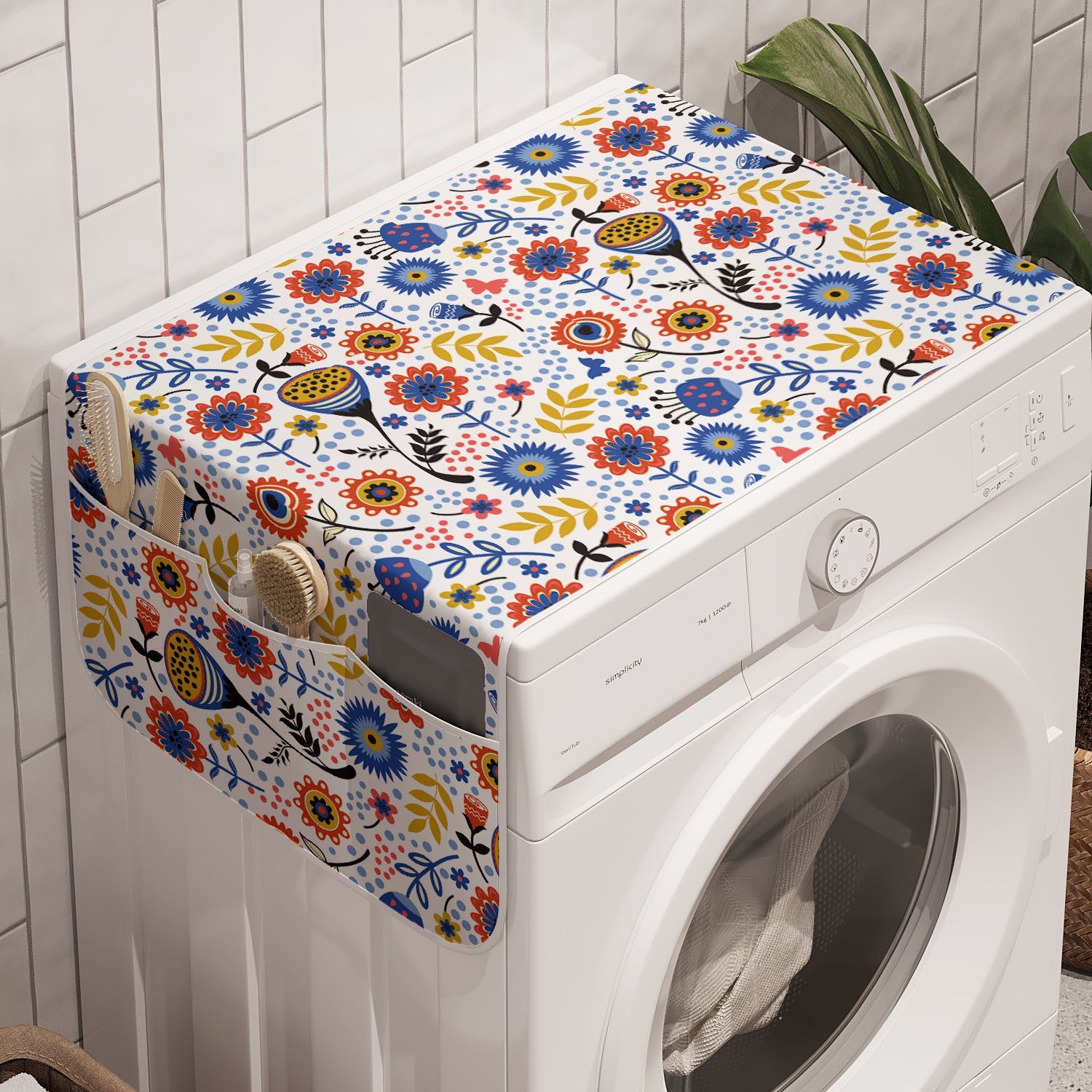 für Trockner, und Osteuropäische Blumen Badorganizer Waschmaschine Abakuhaus Anti-Rutsch-Stoffabdeckung Blumen-Kunst