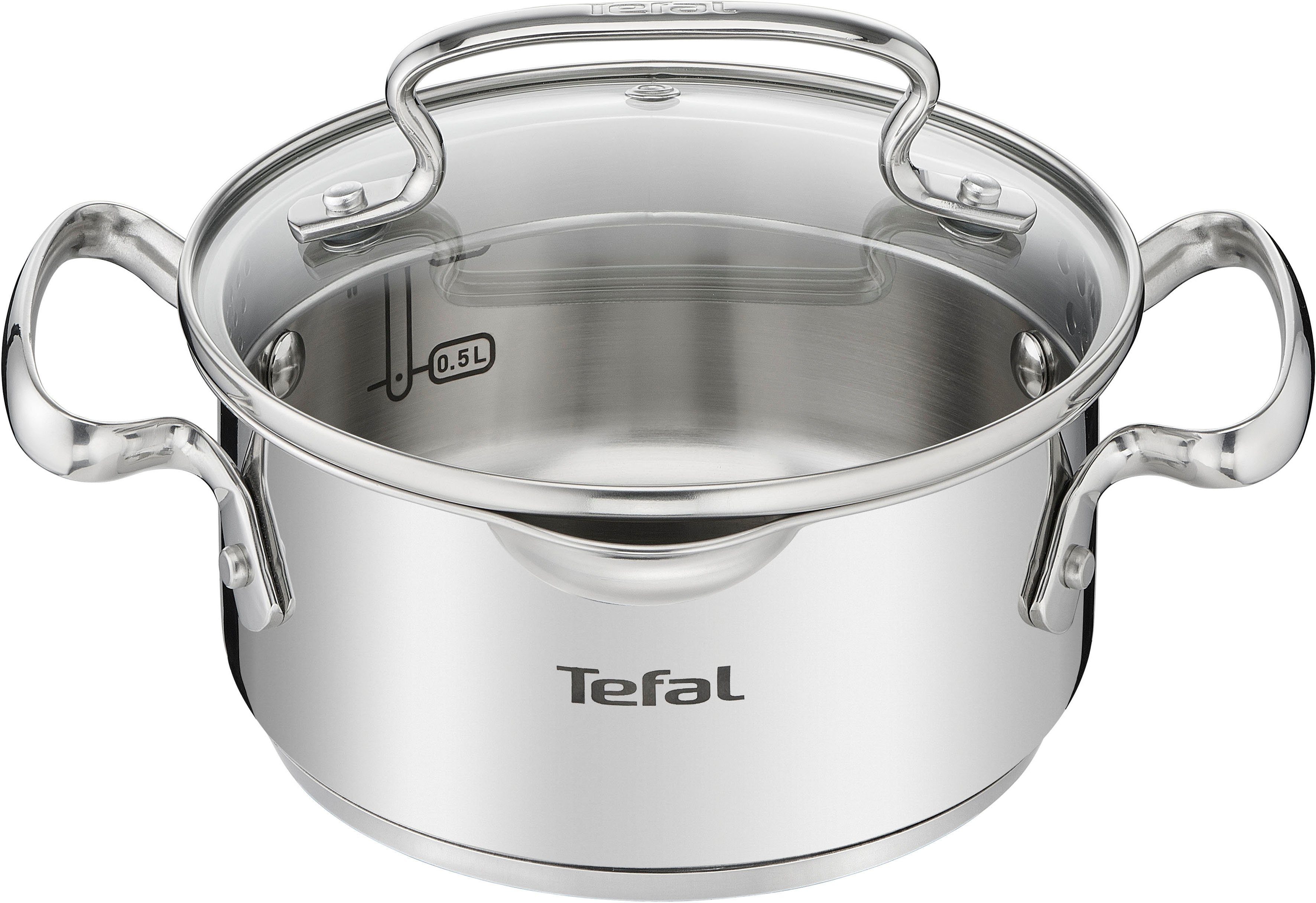 Tefal Kochtopf Duetto+, Edelstahl 18/10, hochglanzpoliert, Glasdeckel mit Siebfunktion