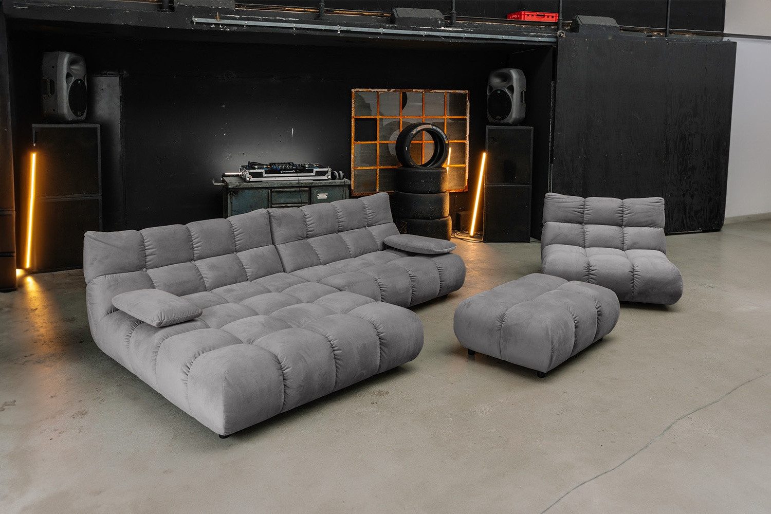 KAWOLA Sitzgruppe VIVIEN, (Set, 3-tlg), Ecksofa Drehsessel Hockerbank Velvet verschiedene Farben