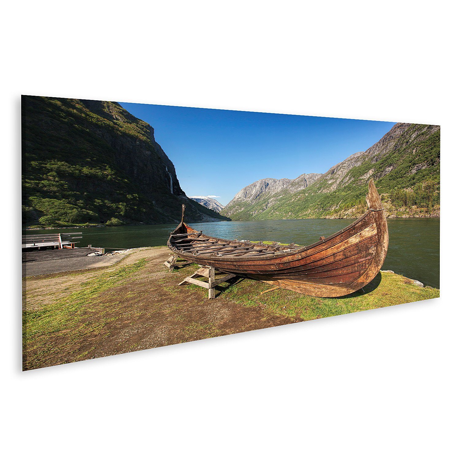 Leinwandbild Bild auf Leinwand Alte Wikingerboot In Gudvangen Dorf In Der Nähe Von