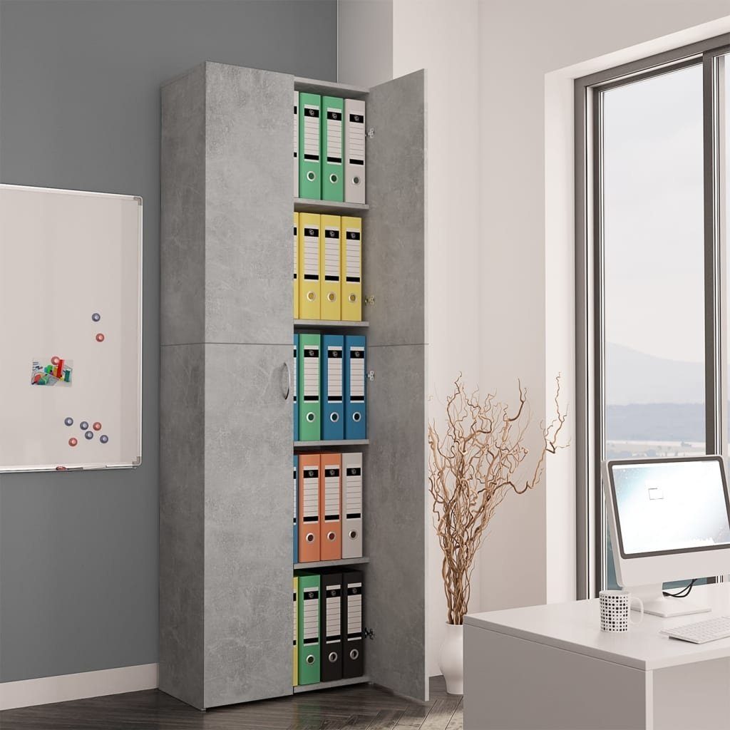 vidaXL Aktenschrank in Betongrau mit 2 Türen und 5 Fächern (LxBxH: 32x60x190 cm)