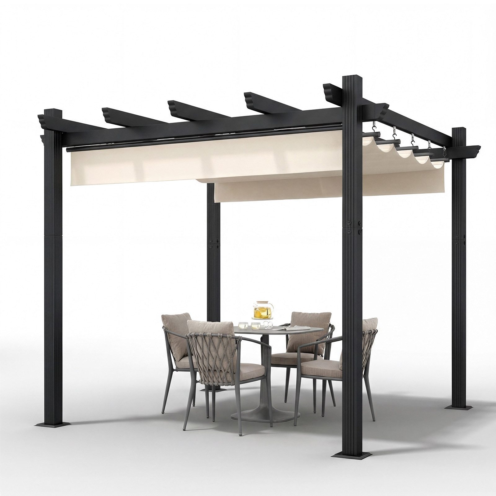 GUNJI Pergola 3x3/3x4m Winterfest, Magnetisch befestigte Aluminium-Pergola, (180g PA-beschichtetes Polyester, UV-geschützt, geeignet für Garten, Terrasse, Poolszenen), Magnetisch befestigbares Schiebedach