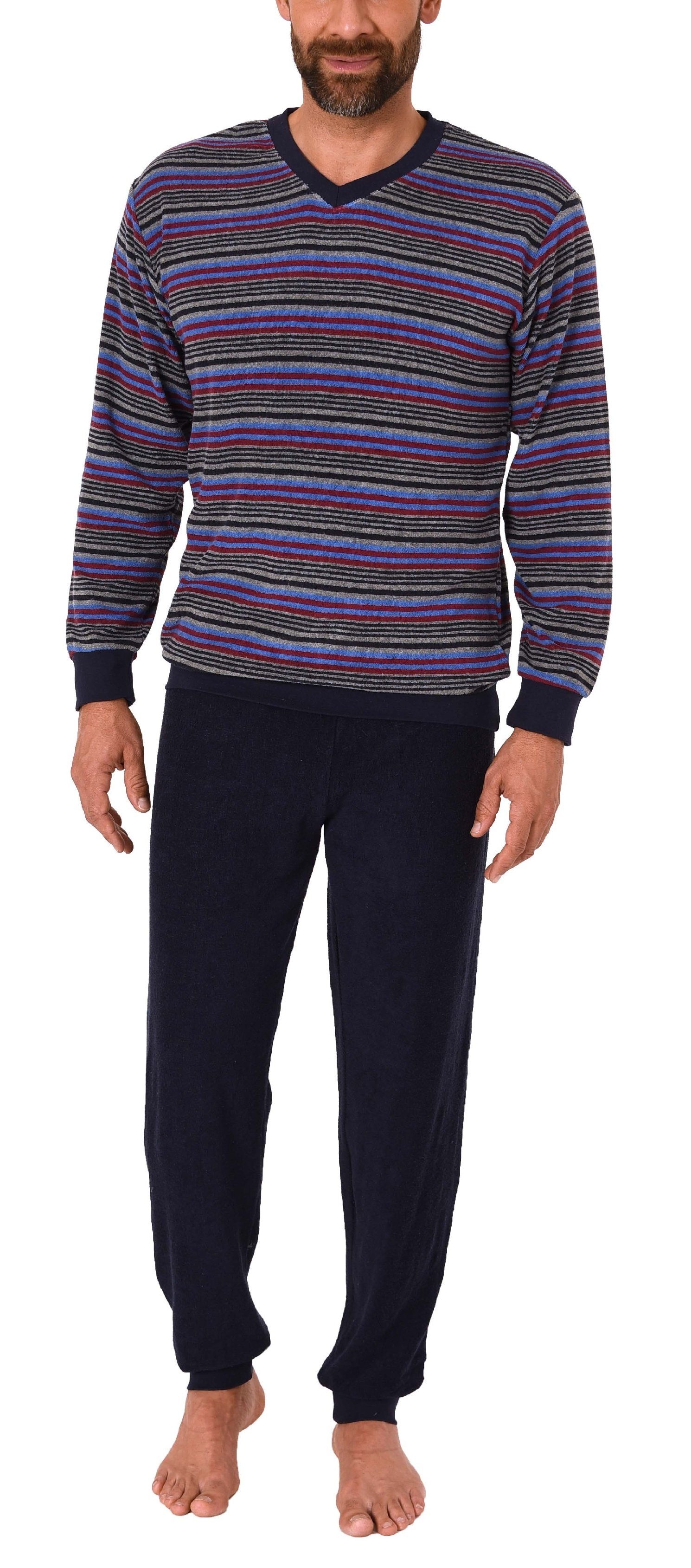 Normann Pyjama Herren Frottee Schlafanzug mit Bündchen in Streifenoptik - 291 13 580