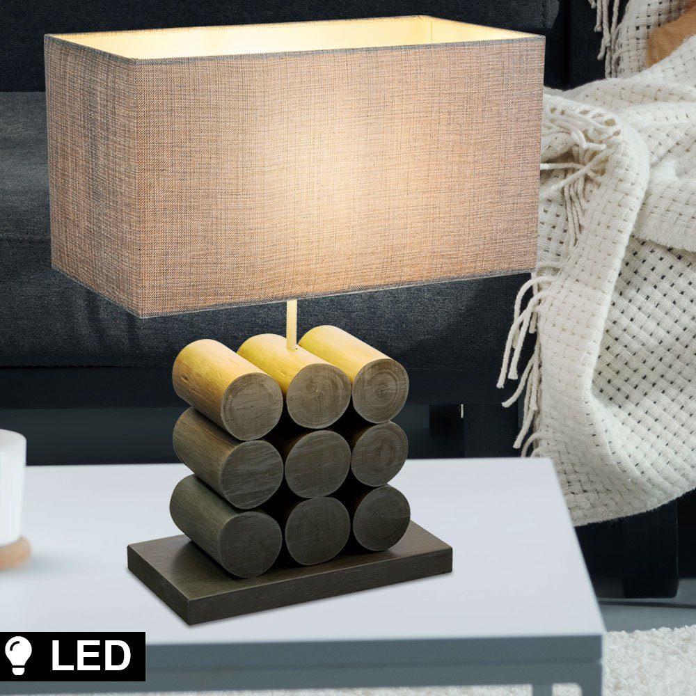 etc-shop LED Tischleuchte, Leuchtmittel inklusive, Warmweiß, Lese Lampe Nacht Schreib Tisch Leuchte Holz Textil eckig Schlaf Zimmer
