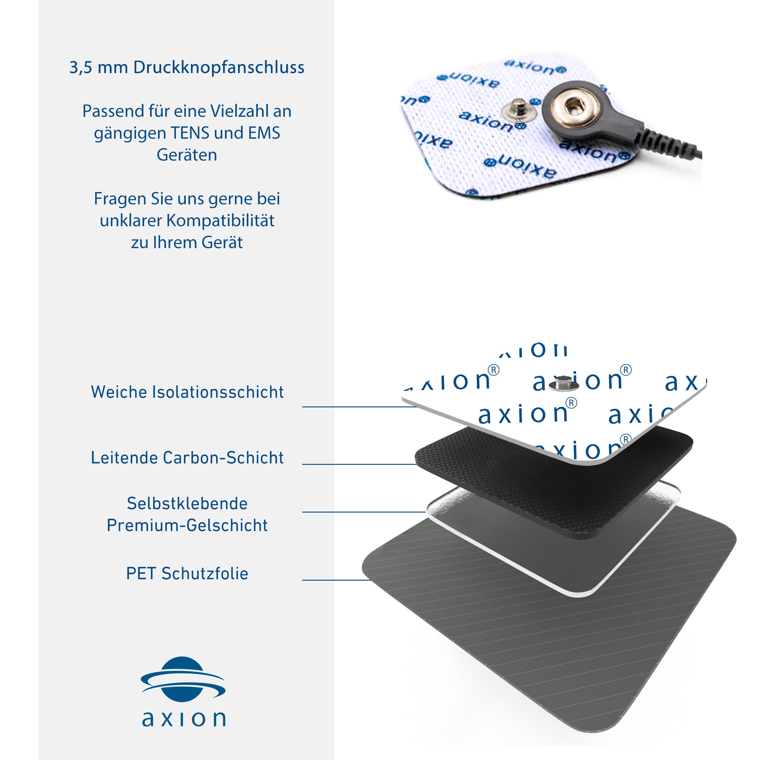 Axion Elektrodenpads passend zu Sanitas, Beurer - 20x12cm, Rückenelektrode mit 3.5mm DK, 1 St.,selbstklebende TENS EMS Elektroden für TENS EMS Geräte