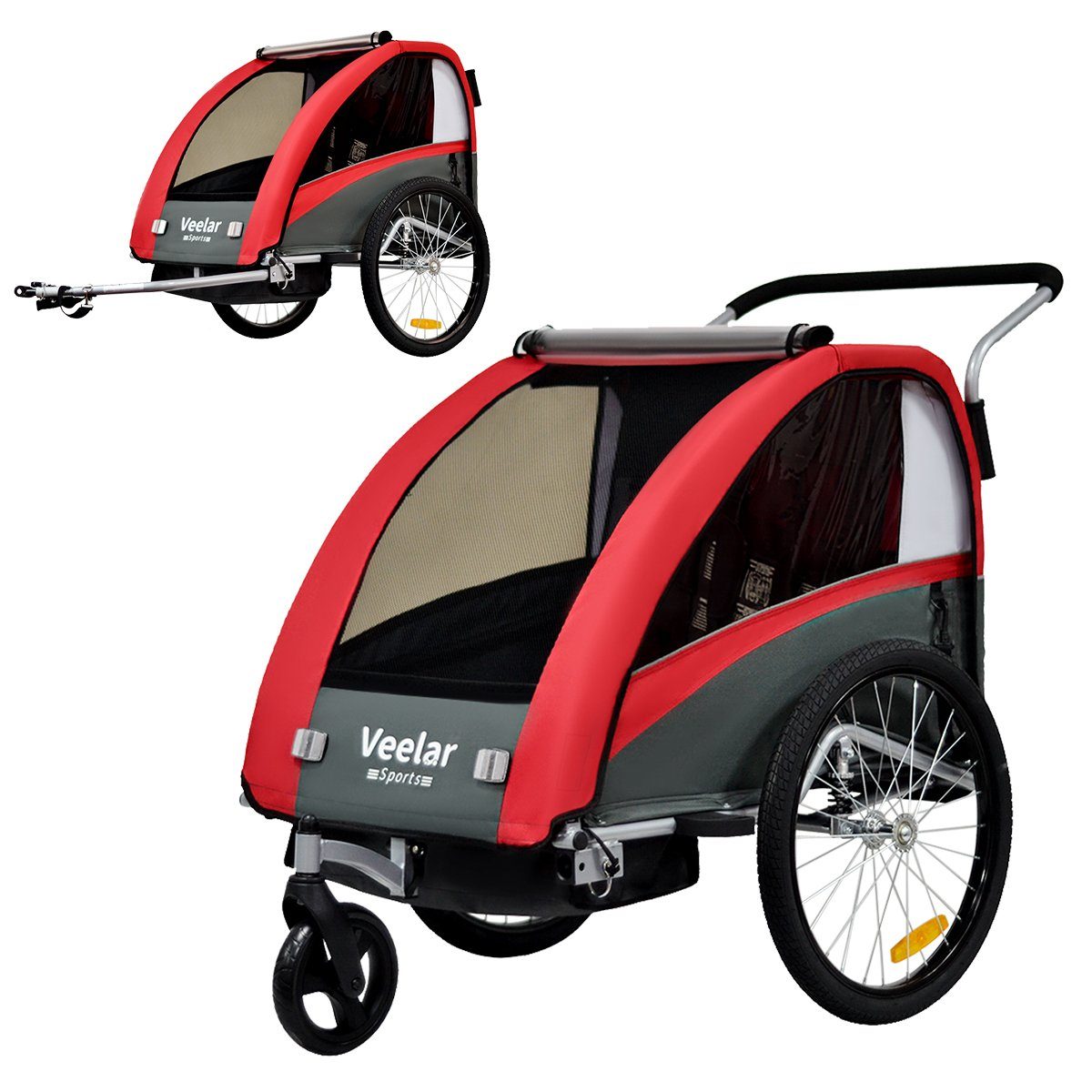 TIGGO Fahrradkinderanhänger TIGGO VS Fahrradanhänger Kinderfahrradanhänger  mit Buggy Set + Federung, geeignet für 1-2 Kinder