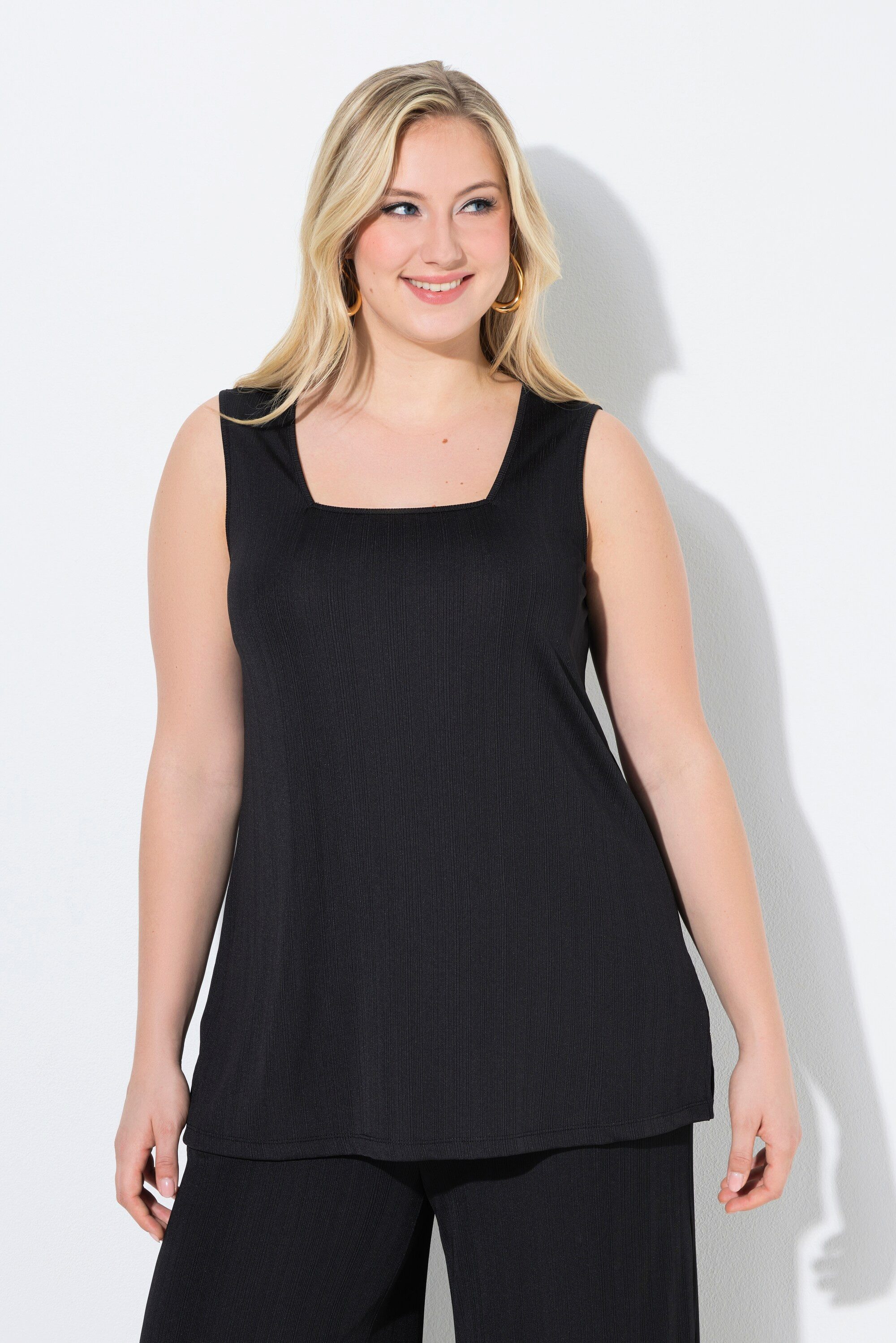 Ulla Popken Longtop Top Rippjersey A-Linie Caree-Ausschnitt ärmellos