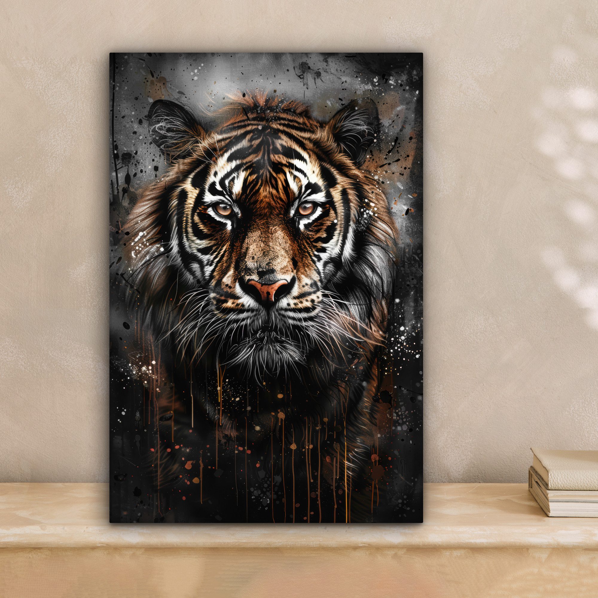 OneMillionCanvasses® Leinwandbild Tiger - Tiere - Porträt - Luxus - Schwarz günstig online kaufen