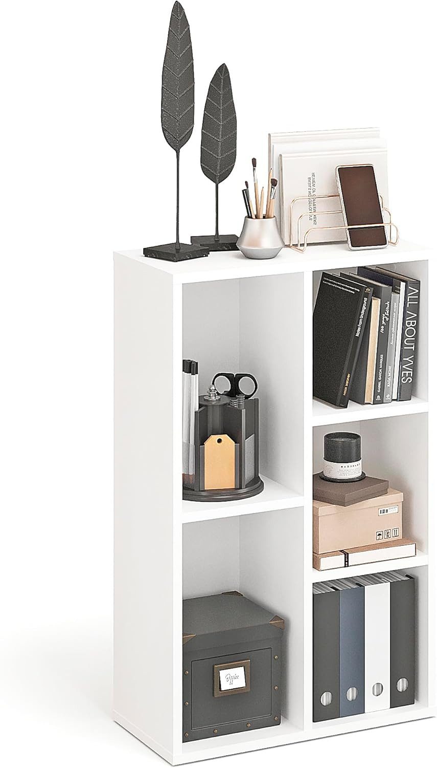 KOMTO Bücherregal Sola Weiß Bücherschrank Regal Schmal mit 5, 7, Fächern für Wohnzimmer, 5-tlg., Kinderzimmer, Schlafzimmer, Book Shelf 50B x 24T x 106H cm