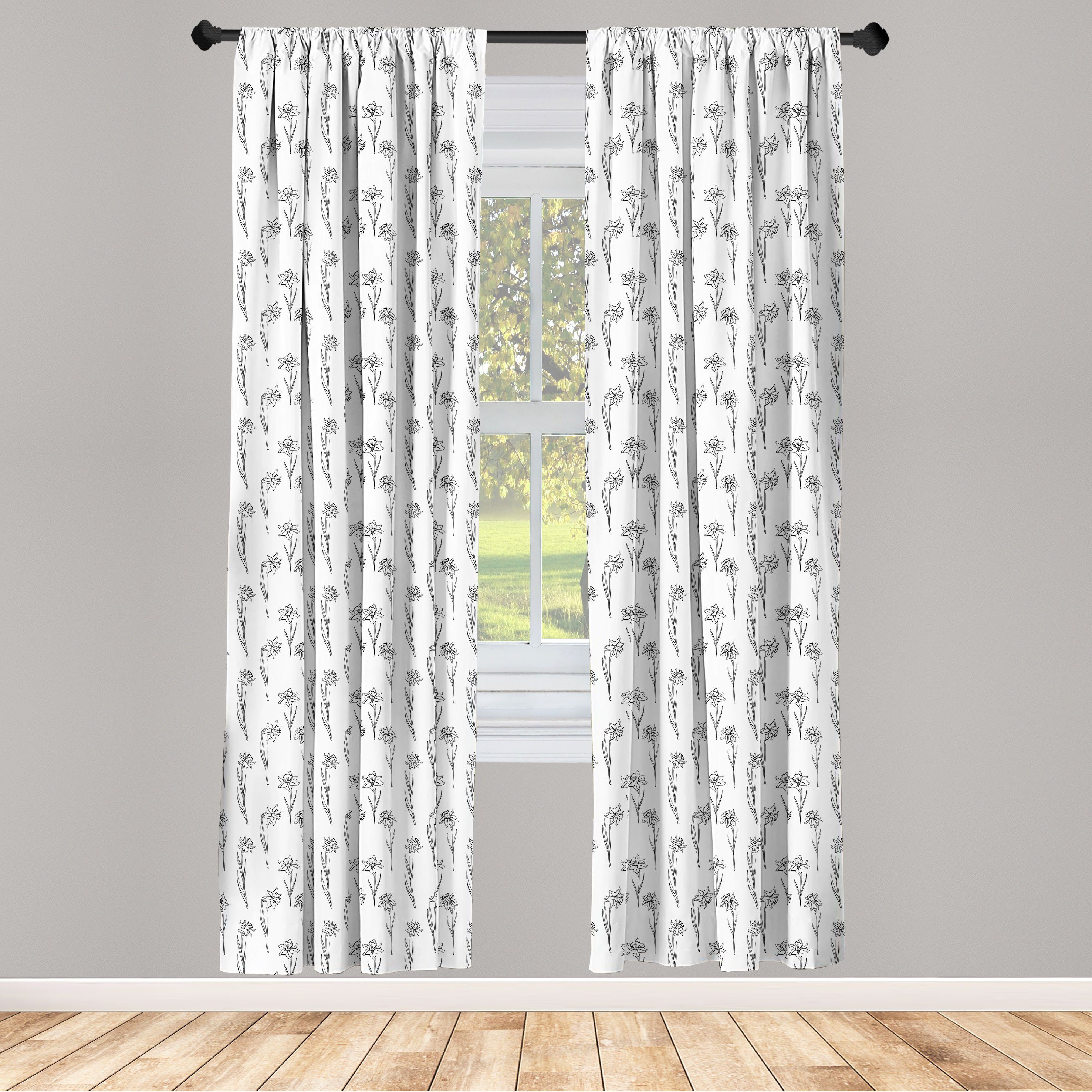 Gardine Vorhang für Wohnzimmer Schlafzimmer Dekor, Abakuhaus, Microfaser, Blumen Narzissen-Blumen-Muster