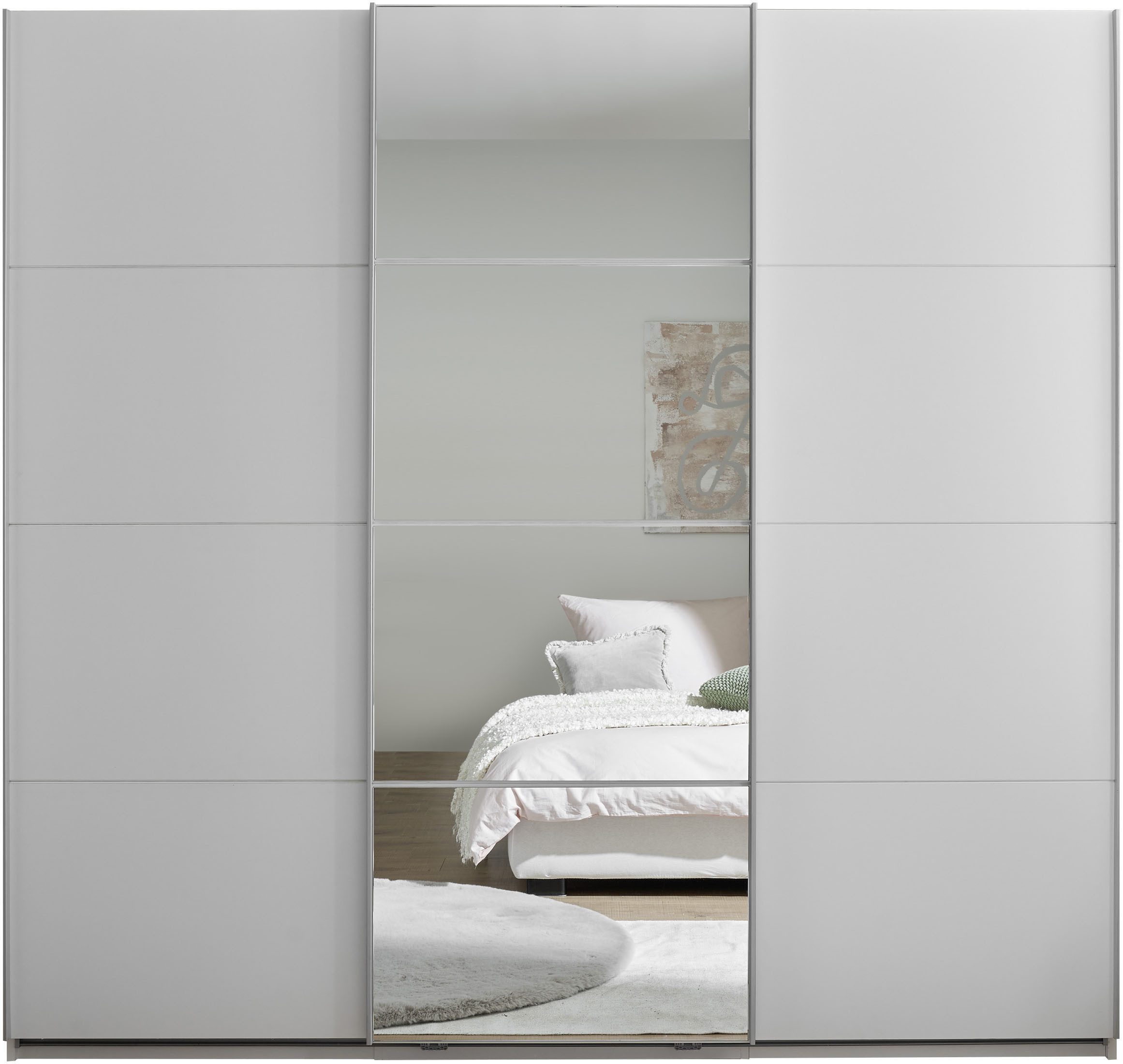 STELLA TRADING CARANO Kleiderschrank 3-türig - Weiß Mit Spiegel, 215x204x63cm