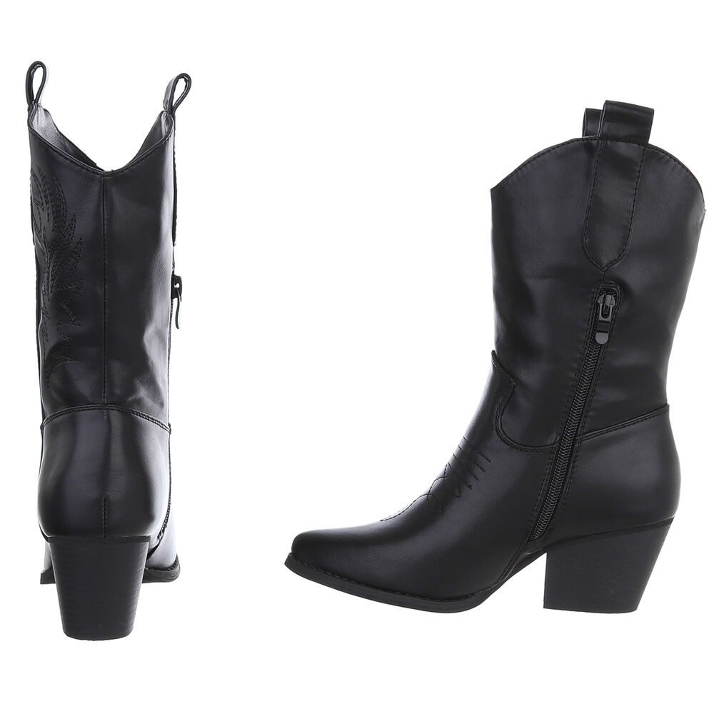 Ital-Design Elegante Damen Stiefel mit Stickerei für Alltag und Freizeit Westernstiefelette (90482742) Blockabsatz Stiefeletten in Schwarz